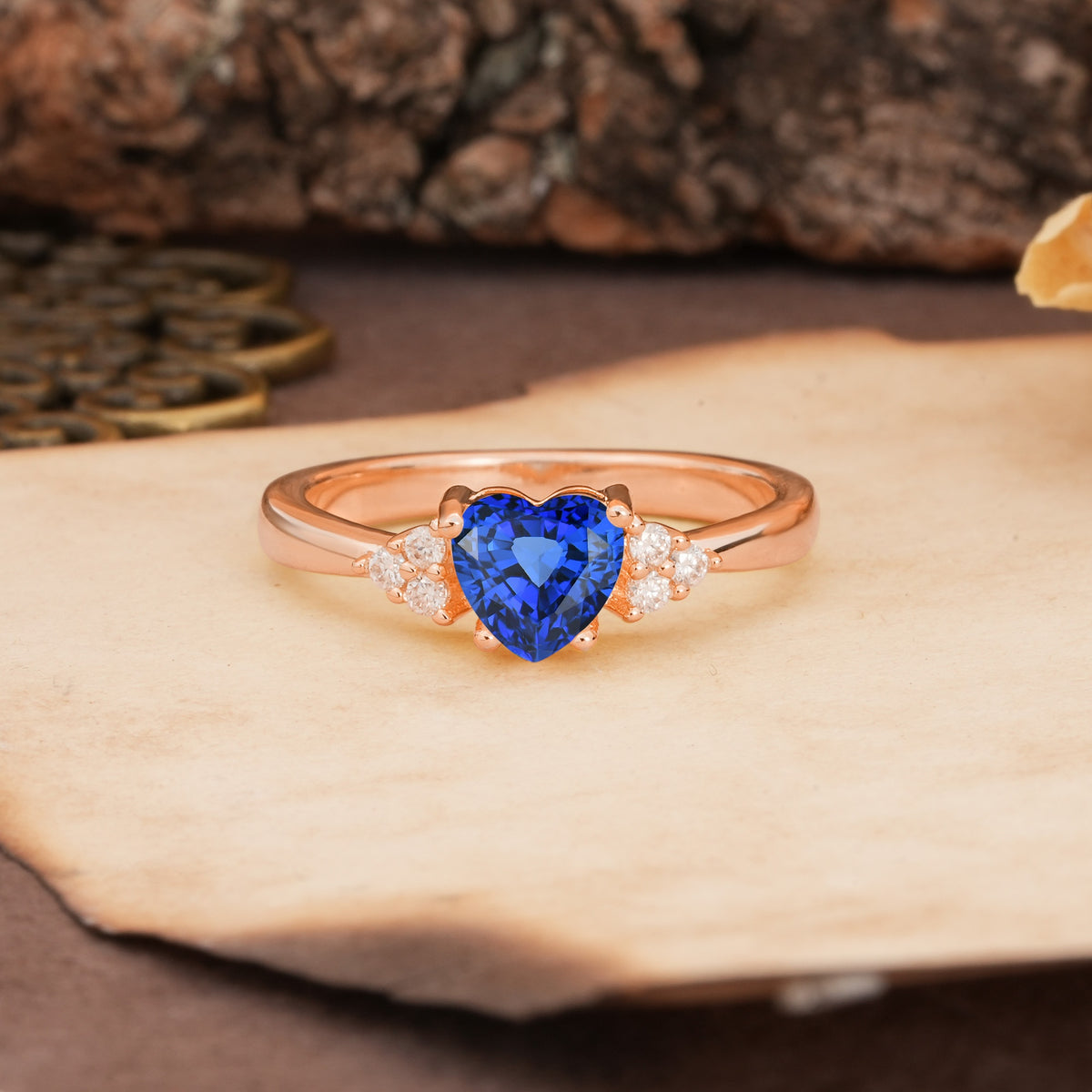 Unique, Minimalist 4-Prong Heart-Cut Sapphire Engagement Ring - Additional view