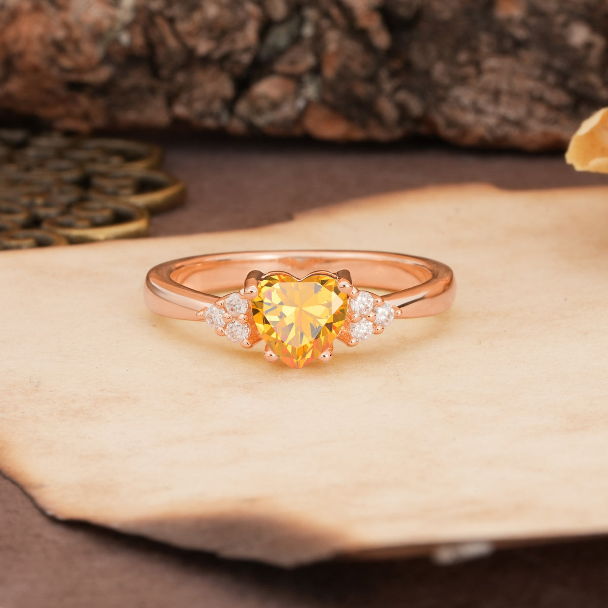 Unique, Minimalist 4-Prong Heart-Cut Citrine Engagement Ring - Additional view