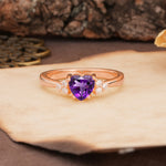 Unique, Minimalist 4-Prong Heart-Cut Amethyst Engagement Ring - Additional view