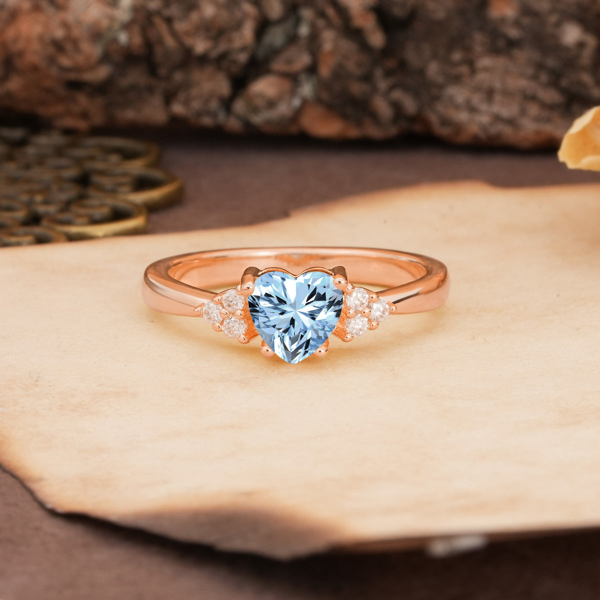 Unique, Minimalist 4-Prong Heart-Cut Aquamarine Engagement Ring - Additional view