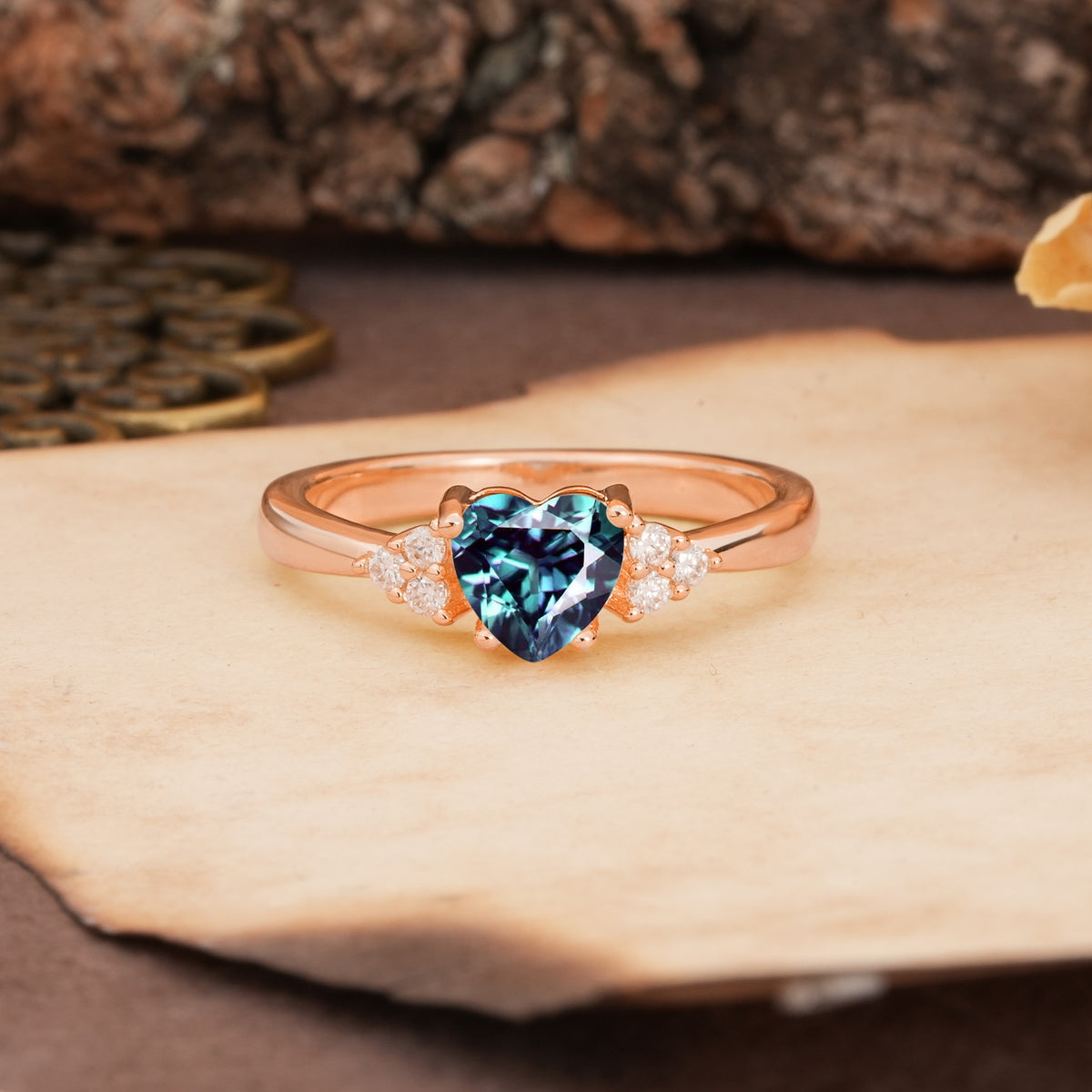 Unique, Minimalist 4-Prong Heart-Cut Alexandrite Engagement Ring - Additional view