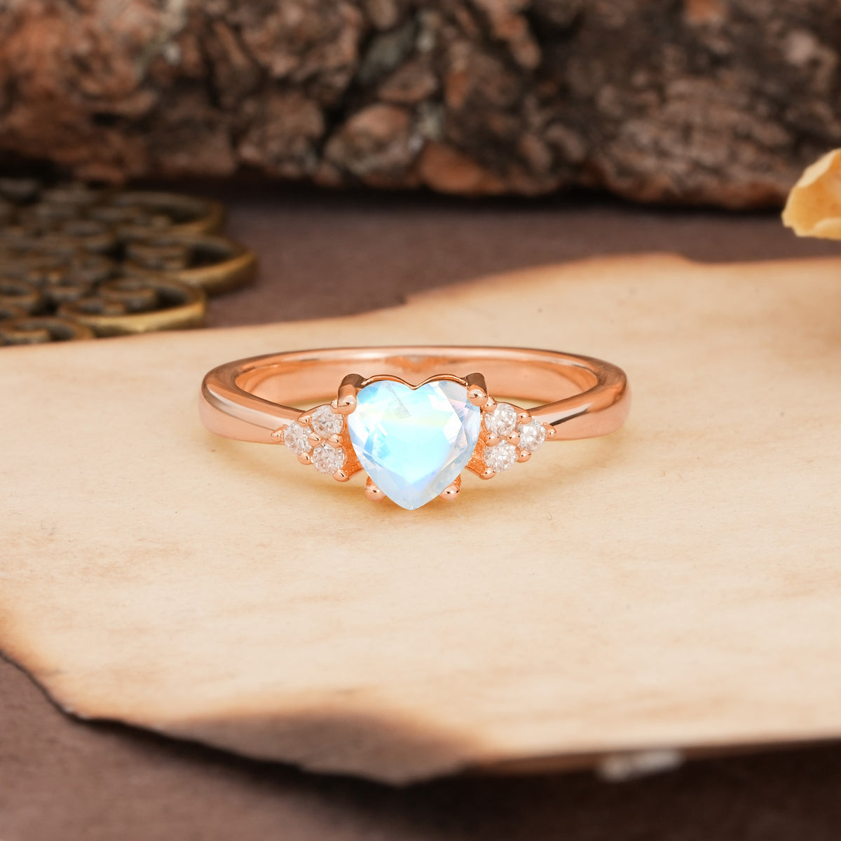 Unique, Minimalist 4-Prong Heart-Cut Moonstone Engagement Ring - Additional view