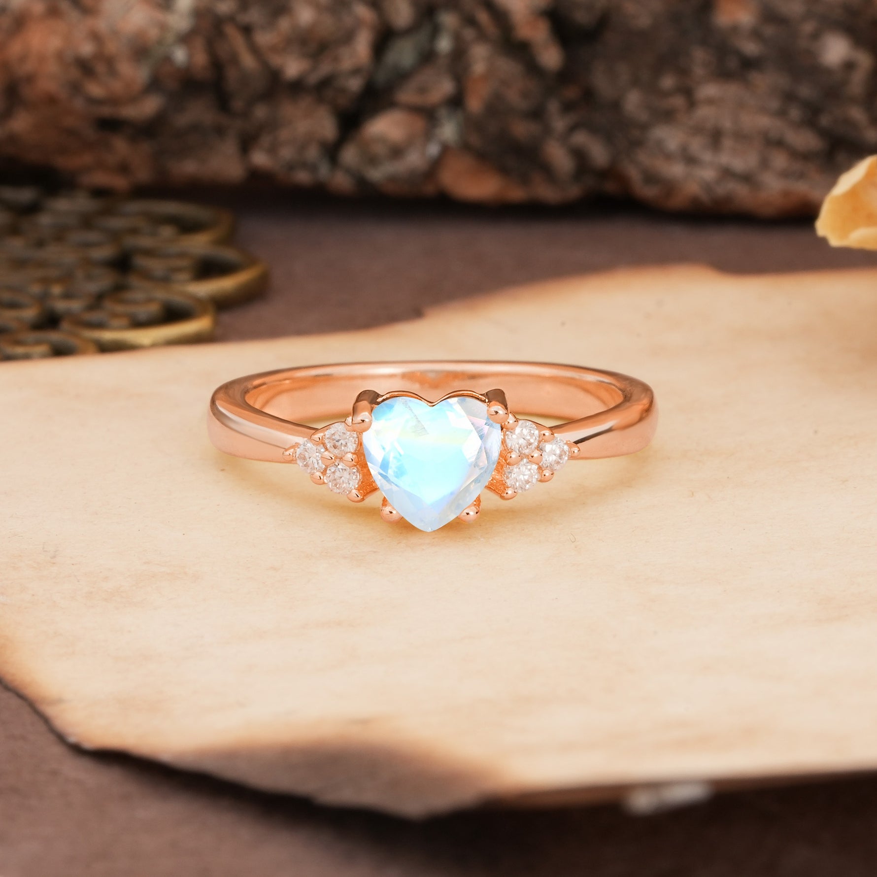Unique, Minimalist 4-Prong Heart-Cut Moonstone Engagement Ring - Additional view