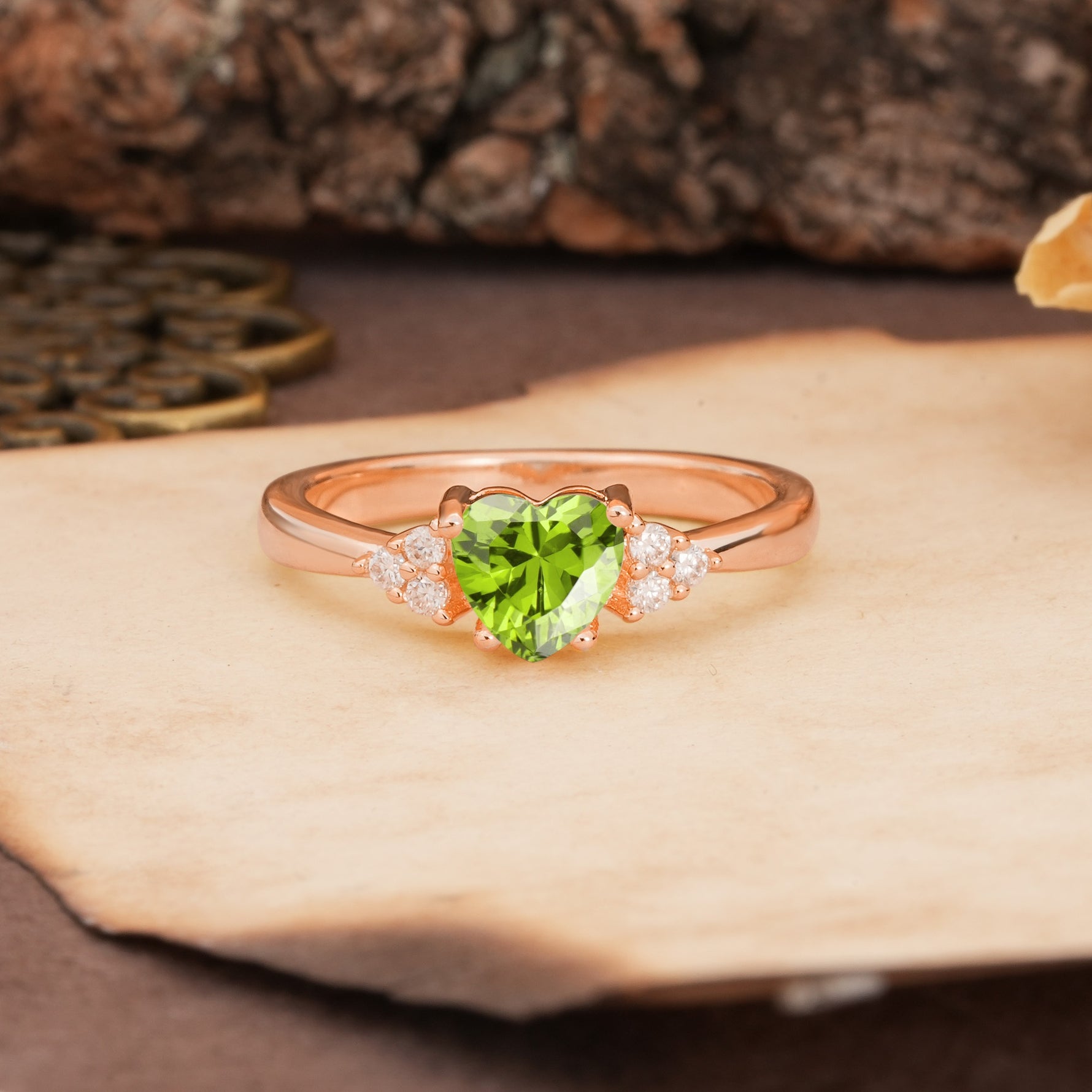 Unique, Minimalist 4-Prong Heart-Cut Peridot Engagement Ring - Additional view