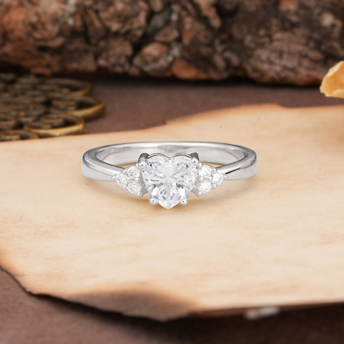 Unique, Minimalist 4-Prong Heart-Cut Moissanite Engagement Ring - Additional view