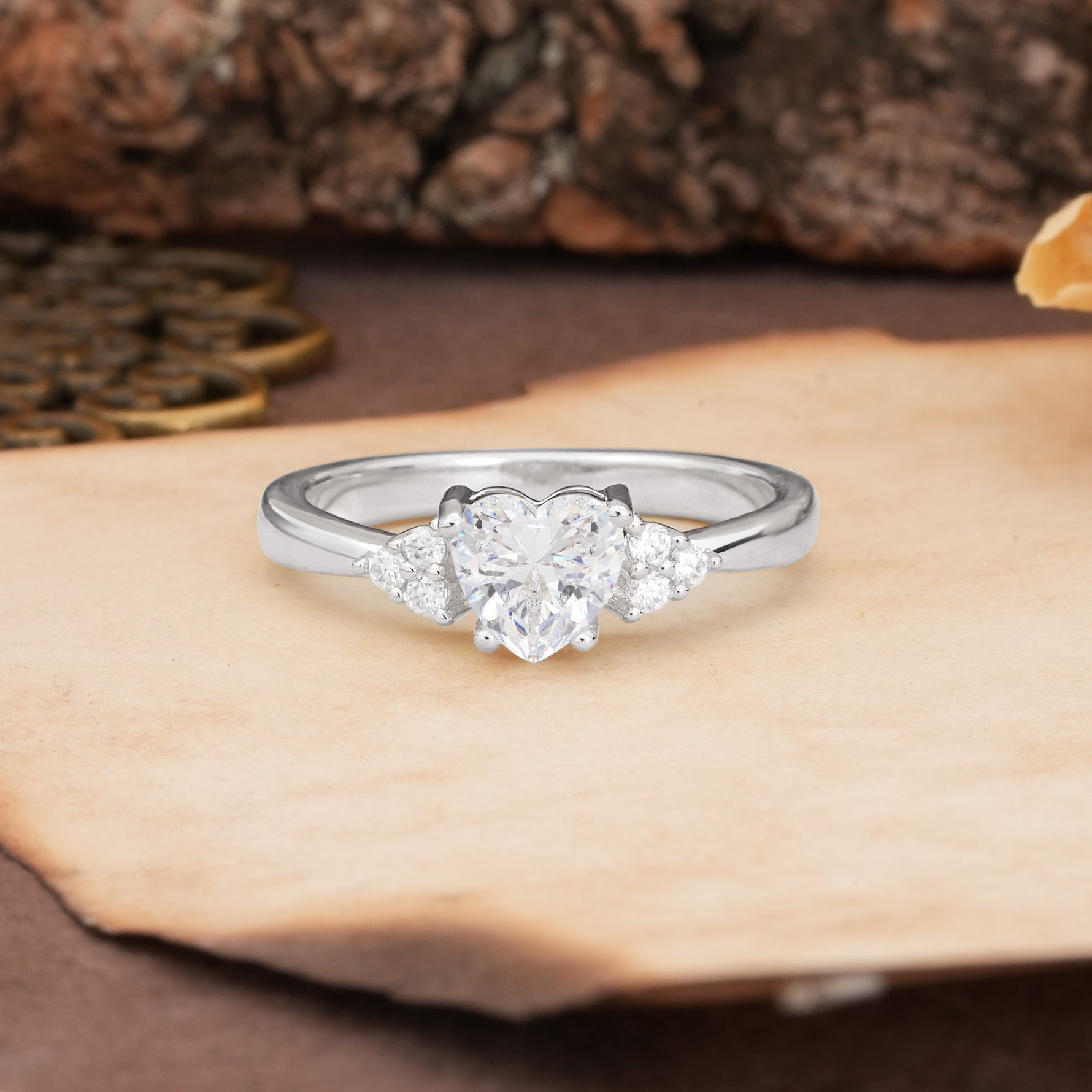 Unique, Minimalist 4-Prong Heart-Cut Moissanite Engagement Ring - Additional view