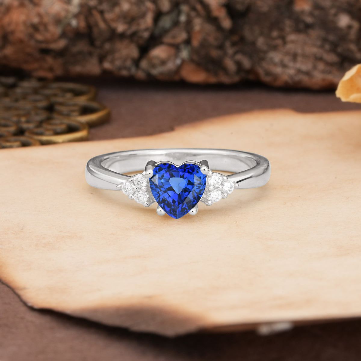 Unique, Minimalist 4-Prong Heart-Cut Sapphire Engagement Ring - Additional view