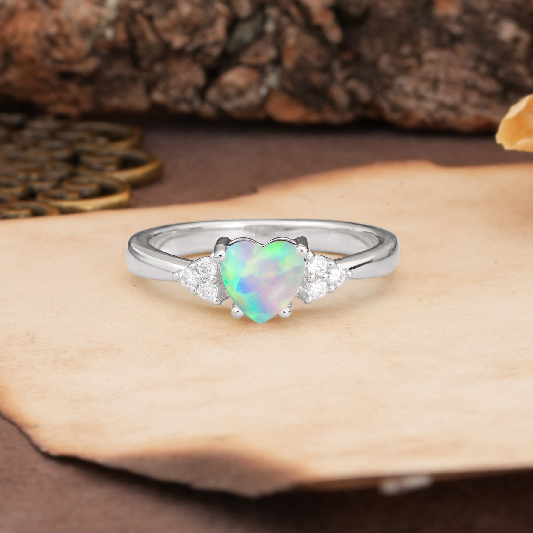 Unique, Minimalist 4-Prong Heart-Cut Fire Opal Engagement Ring - Additional view