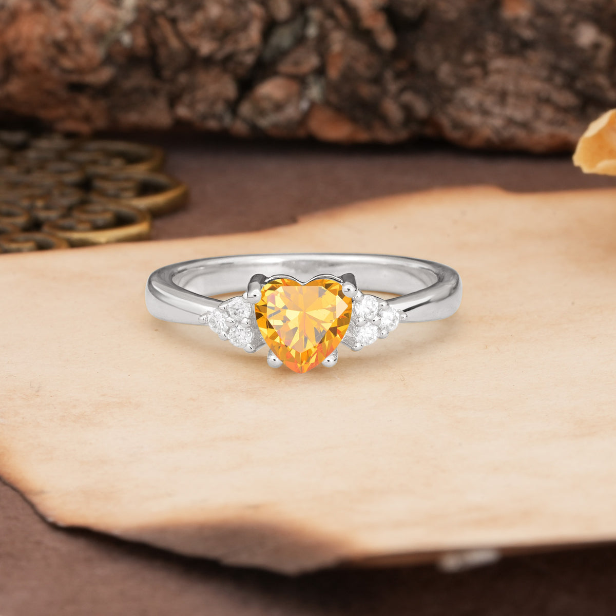 Unique, Minimalist 4-Prong Heart-Cut Citrine Engagement Ring - Additional view