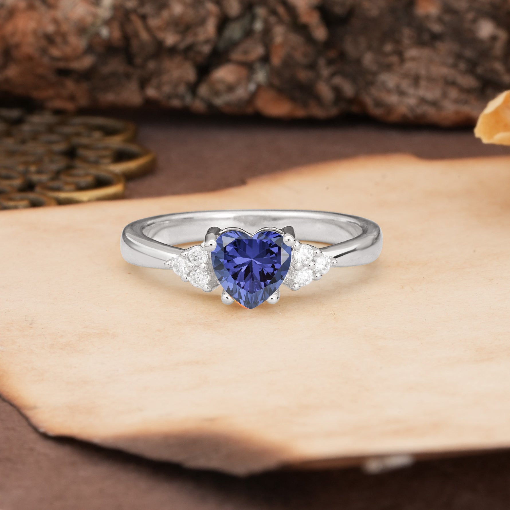 Unique, Minimalist 4-Prong Heart-Cut Tanzanite Engagement Ring - Additional view