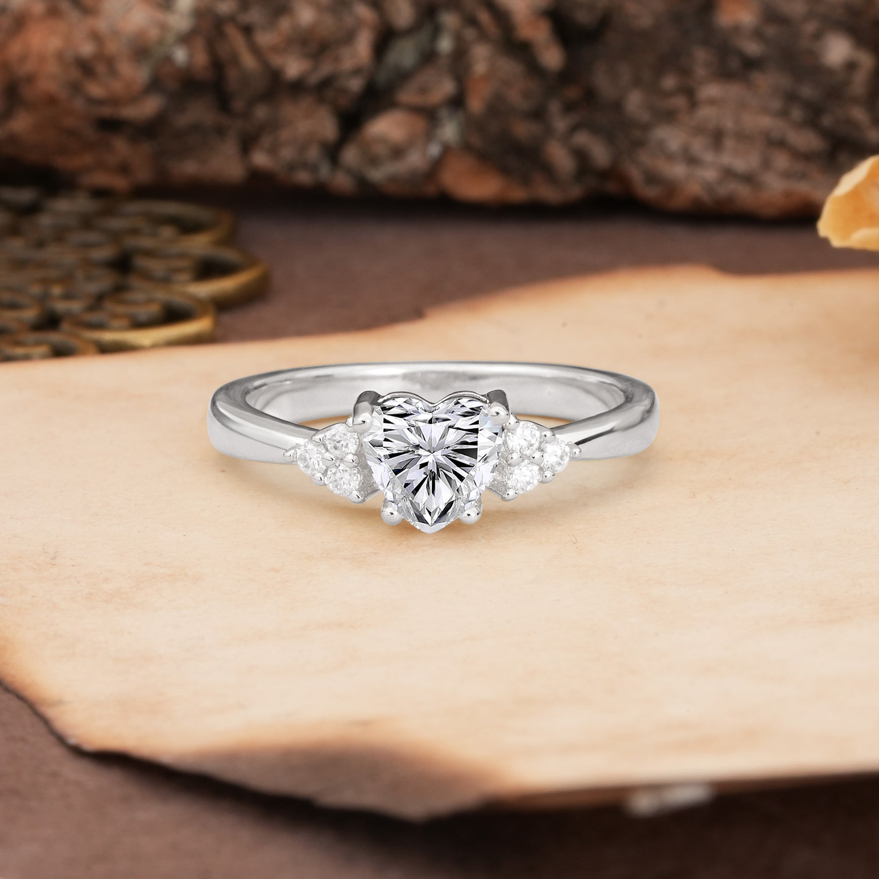 Unique, Minimalist 4-Prong Heart-Cut Lab Diamond Engagement Ring - Additional view