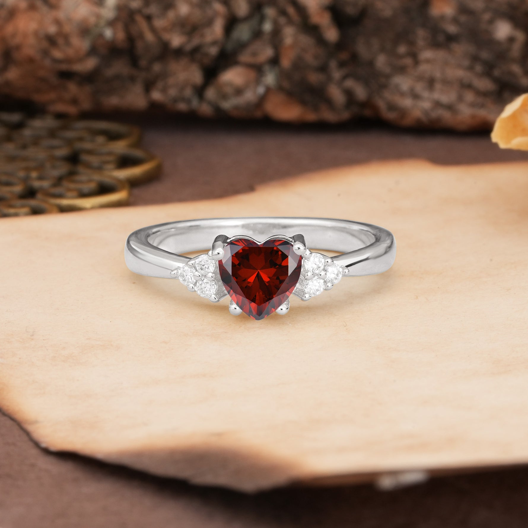 Unique, Minimalist 4-Prong Heart-Cut Garnet Engagement Ring - Additional view
