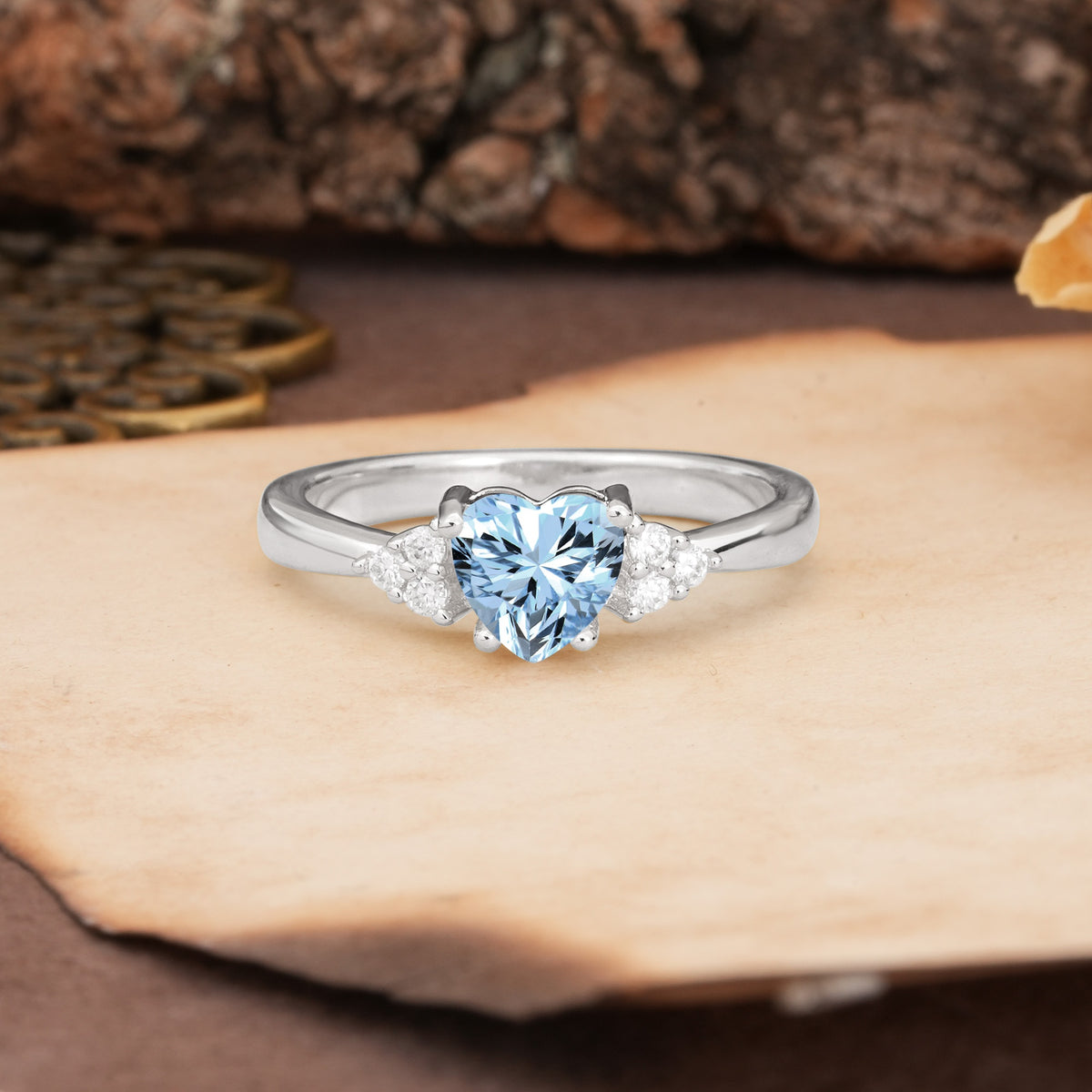 Unique, Minimalist 4-Prong Heart-Cut Aquamarine Engagement Ring - Additional view
