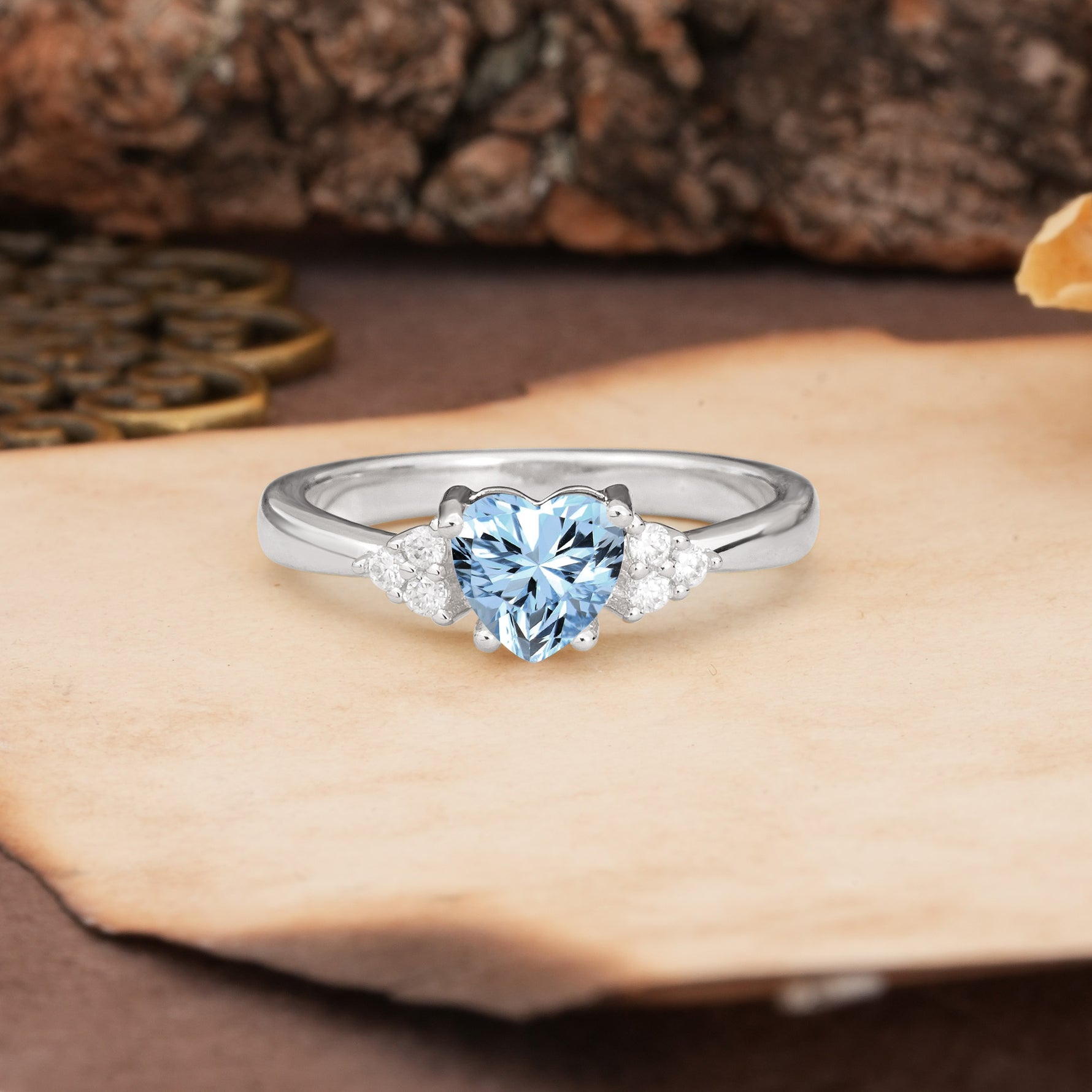 Unique, Minimalist 4-Prong Heart-Cut Aquamarine Engagement Ring - Additional view