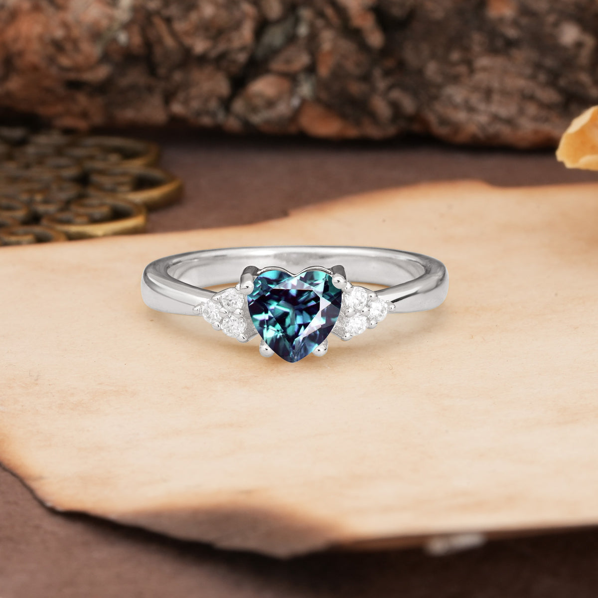 Unique, Minimalist 4-Prong Heart-Cut Alexandrite Engagement Ring - Additional view
