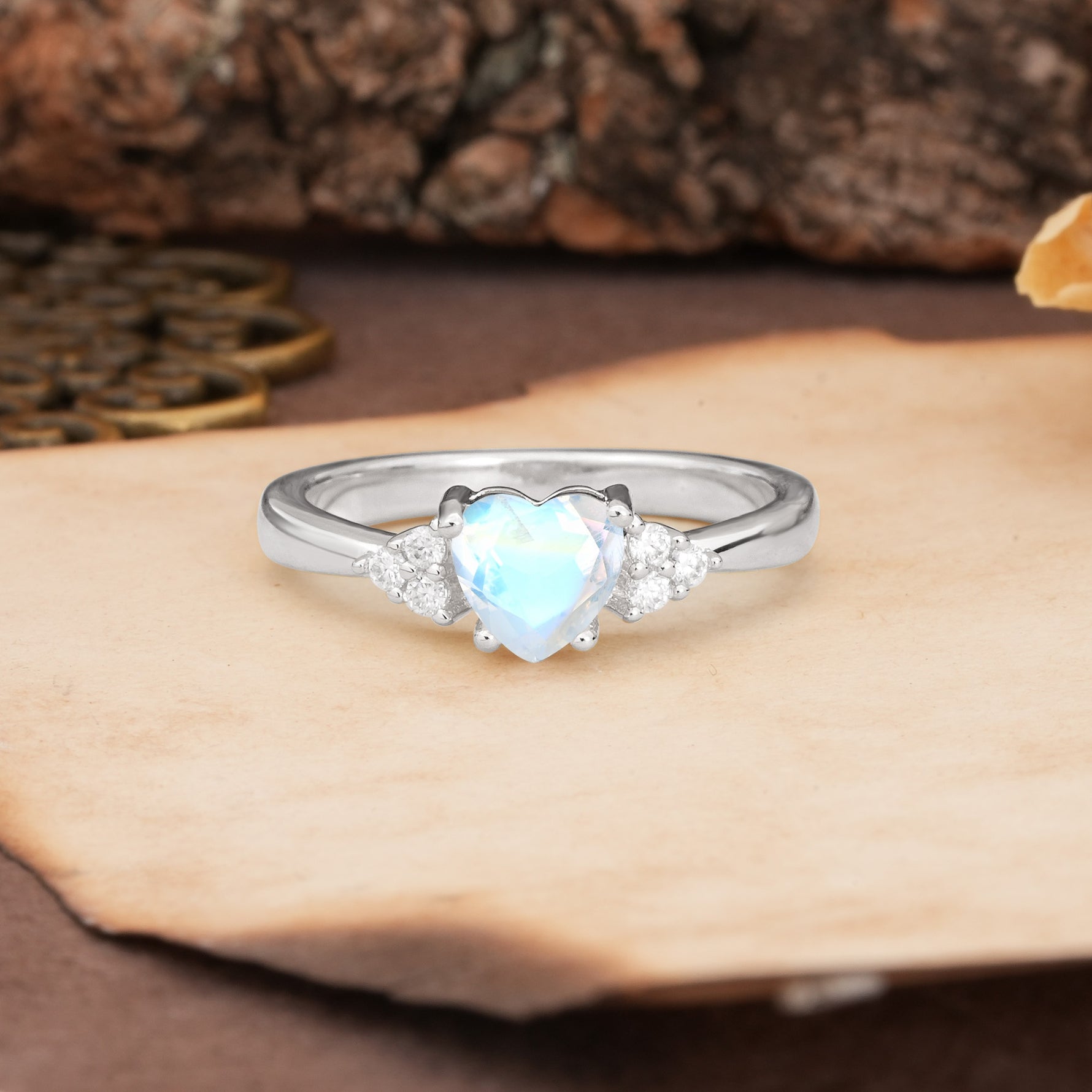 Unique, Minimalist 4-Prong Heart-Cut Moonstone Engagement Ring - Additional view