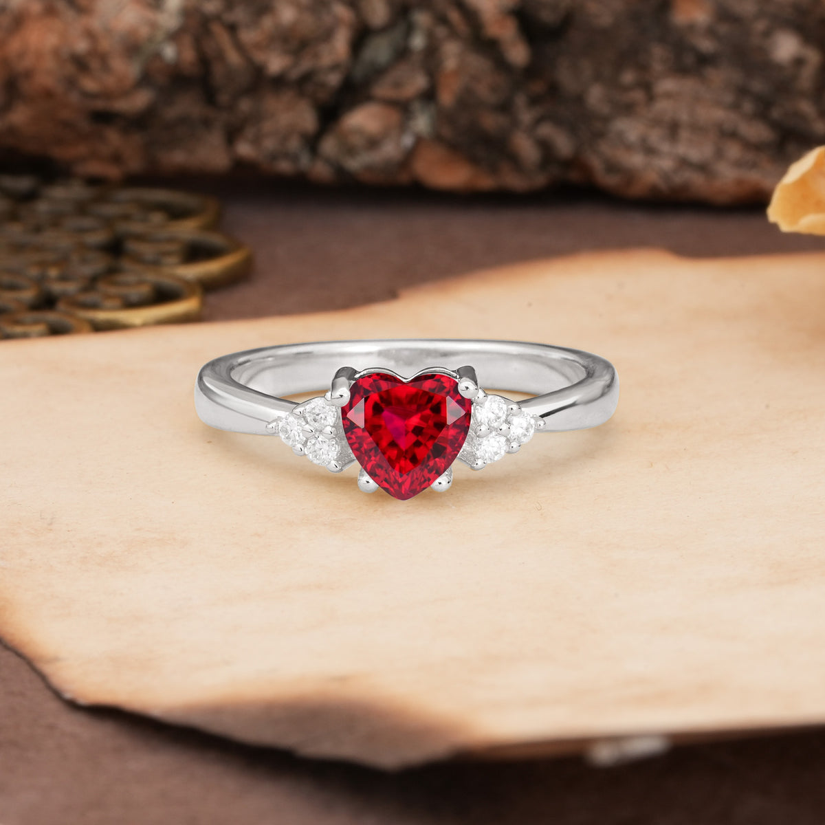 Unique, Minimalist 4-Prong Heart-Cut Ruby Engagement Ring - Additional view