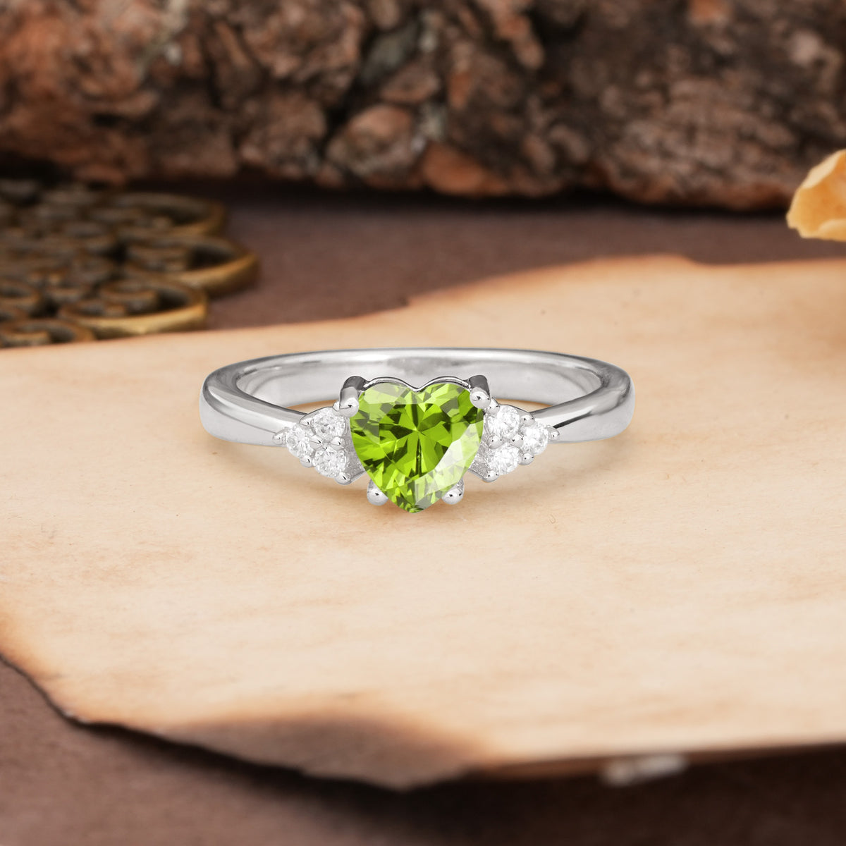 Unique, Minimalist 4-Prong Heart-Cut Peridot Engagement Ring - Additional view