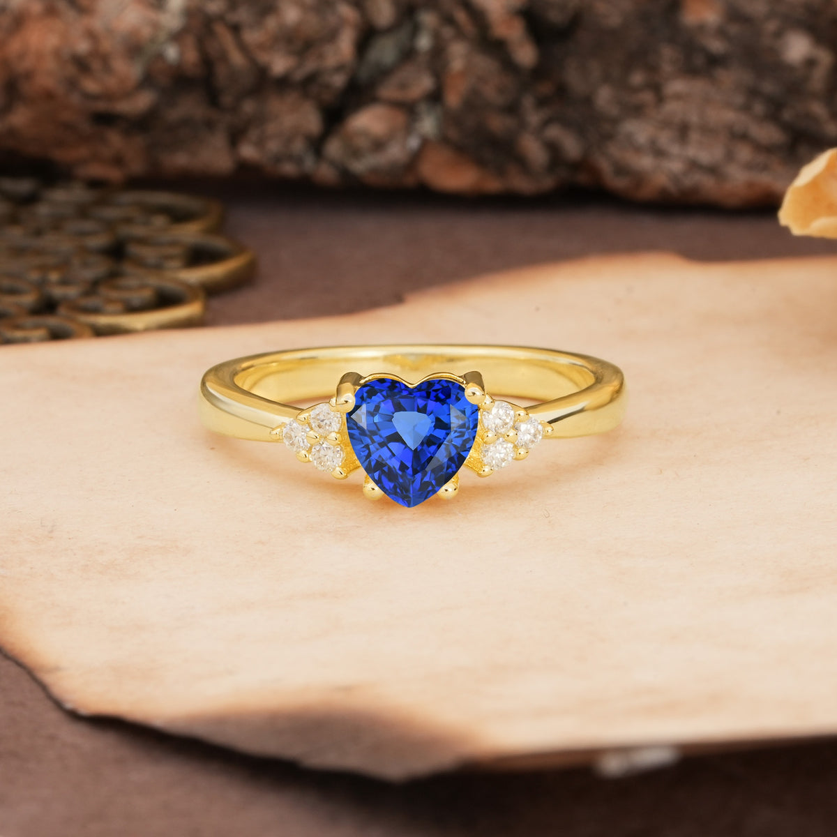 Unique, Minimalist 4-Prong Heart-Cut Sapphire Engagement Ring - Additional view