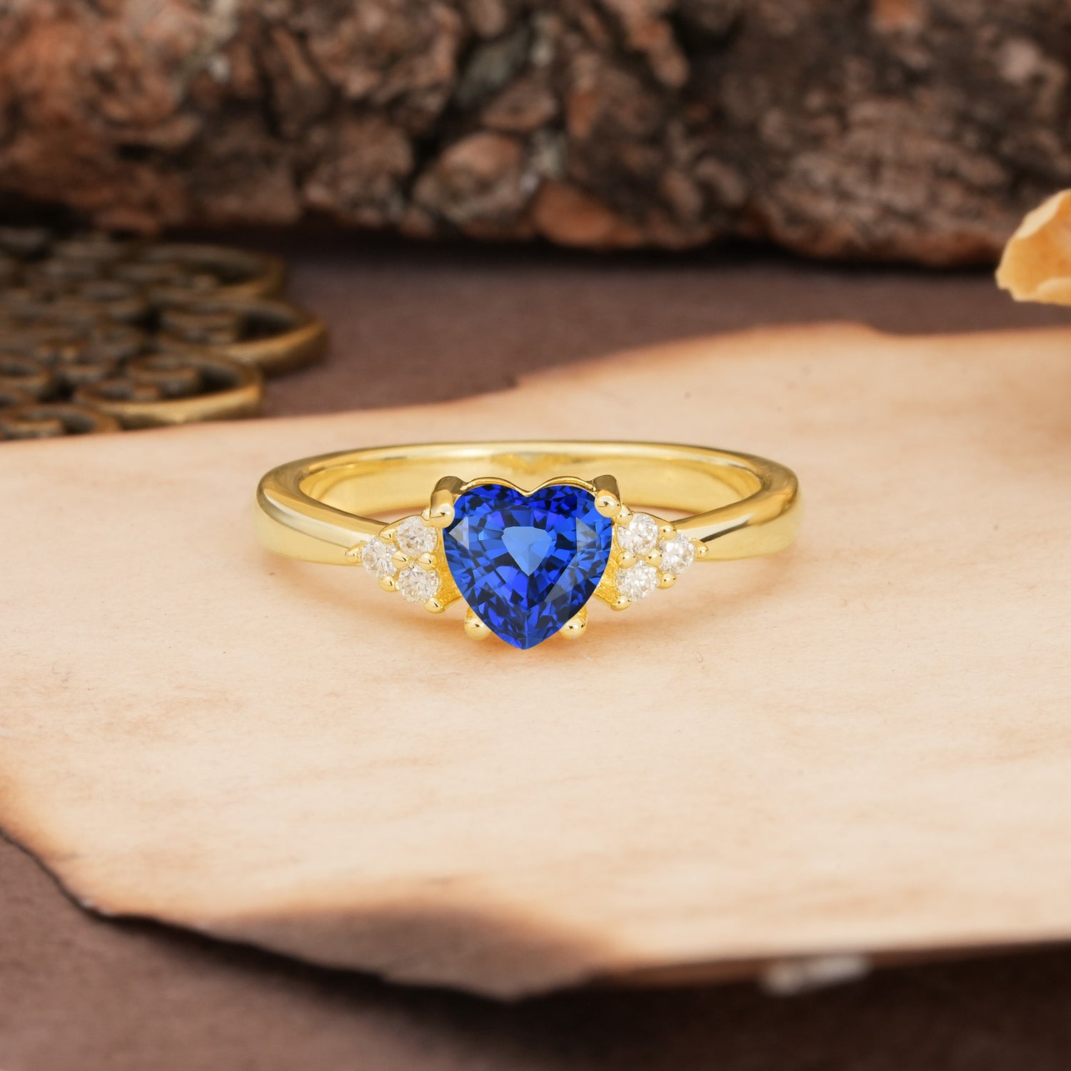 Unique, Minimalist 4-Prong Heart-Cut Sapphire Engagement Ring - Additional view