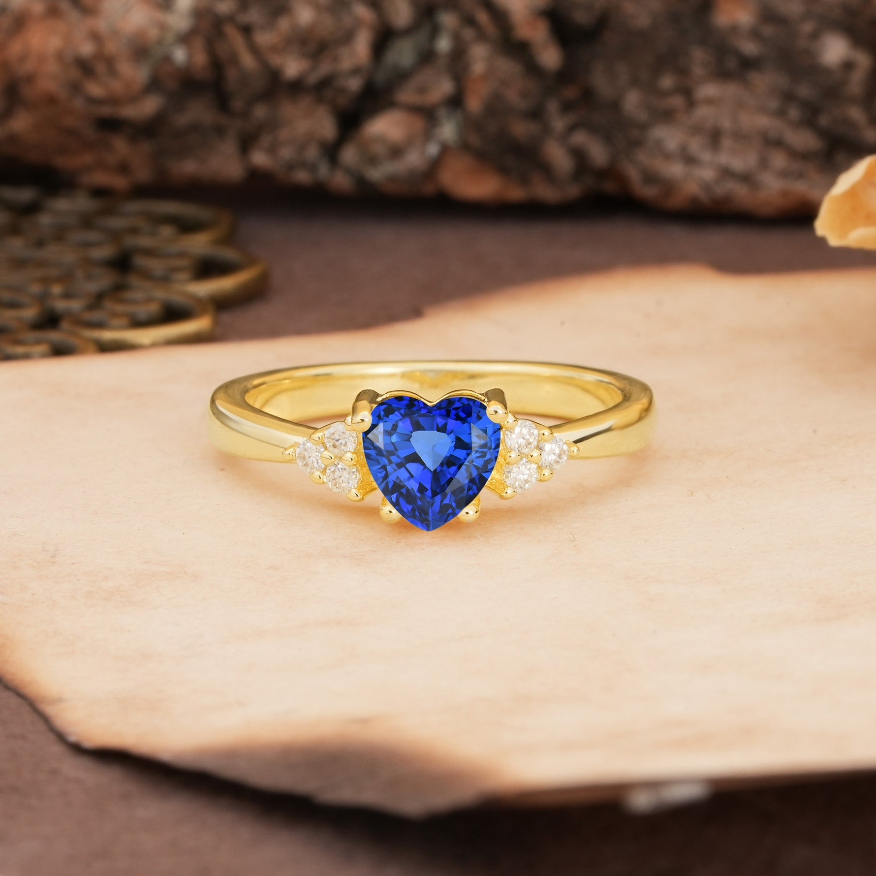 Unique, Minimalist 4-Prong Heart-Cut Sapphire Engagement Ring - Additional view