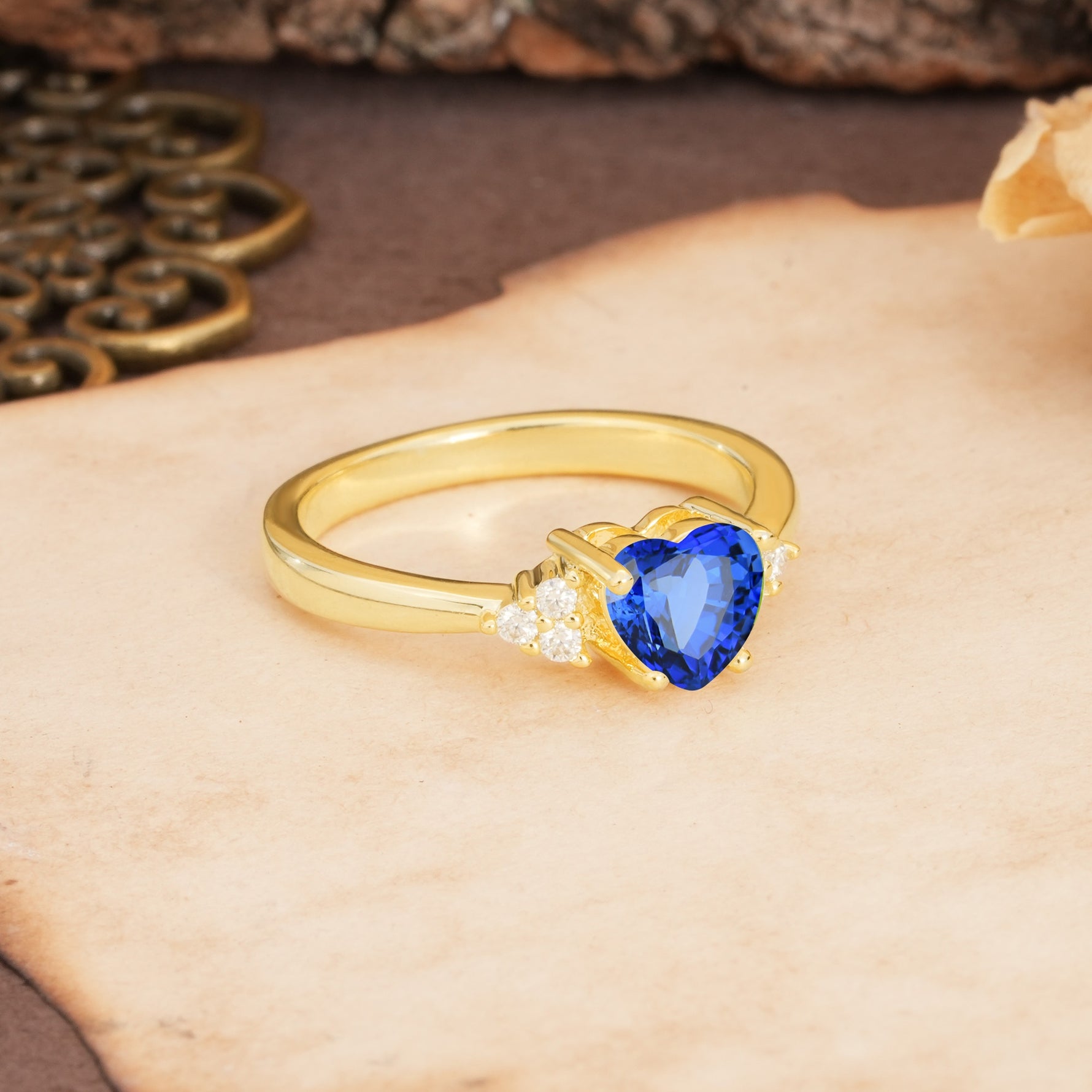 Unique, Minimalist 4-Prong Heart-Cut Sapphire Engagement Ring - Additional view
