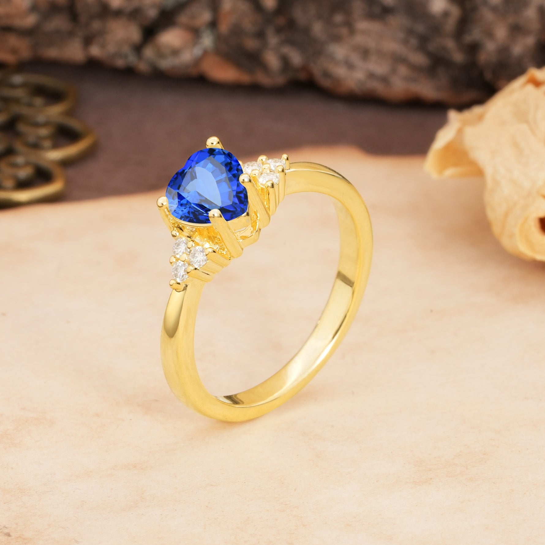 Unique, Minimalist 4-Prong Heart-Cut Sapphire Engagement Ring - Additional view