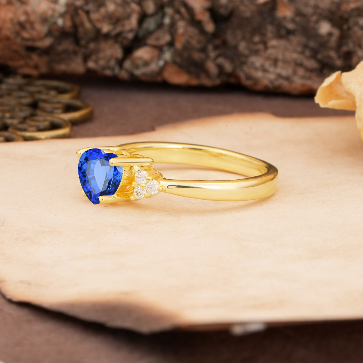 Unique, Minimalist 4-Prong Heart-Cut Sapphire Engagement Ring - Additional view