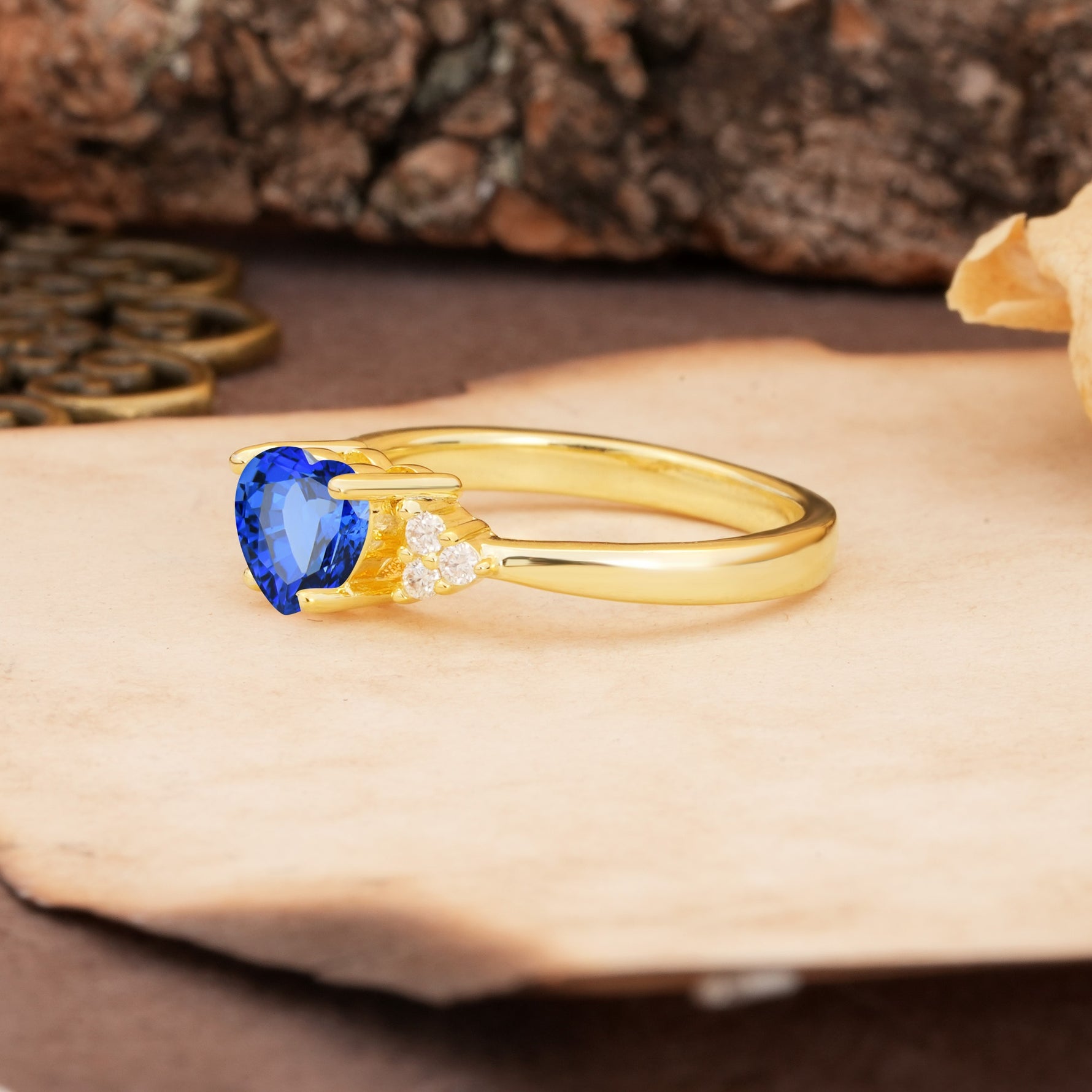 Unique, Minimalist 4-Prong Heart-Cut Sapphire Engagement Ring - Additional view