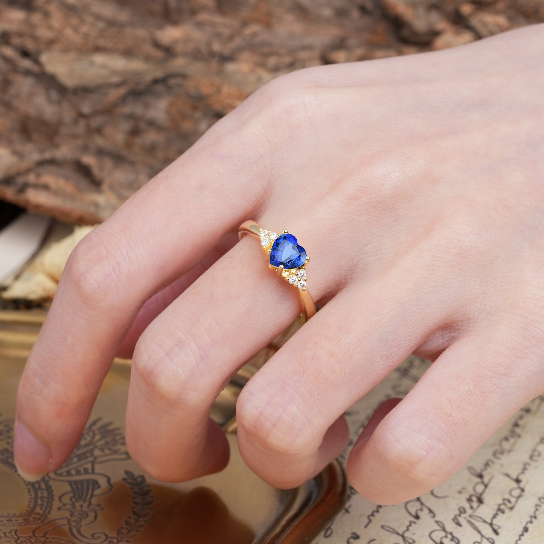 Unique, Minimalist 4-Prong Heart-Cut Sapphire Engagement Ring - Additional view