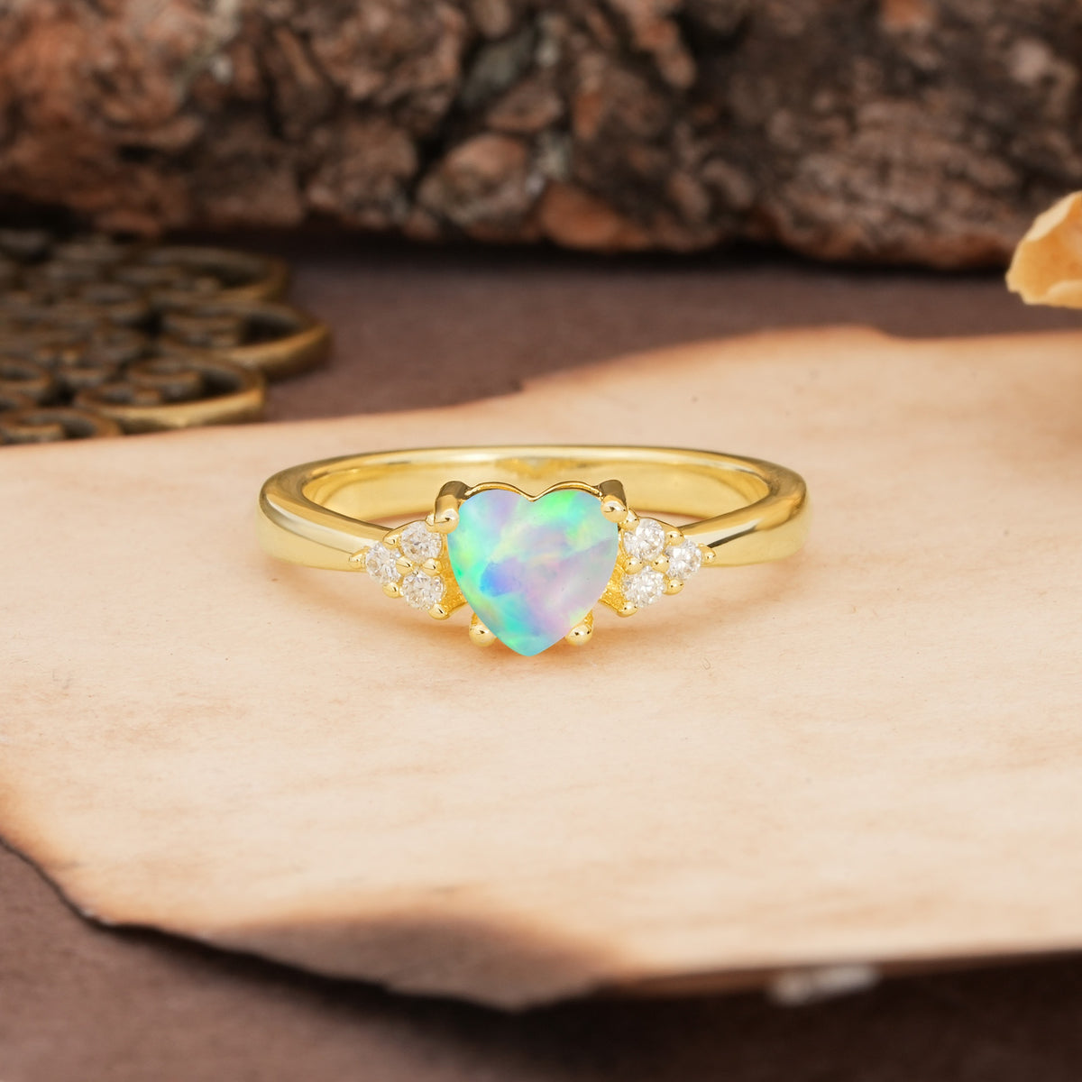 Unique, Minimalist 4-Prong Heart-Cut Fire Opal Engagement Ring - Additional view