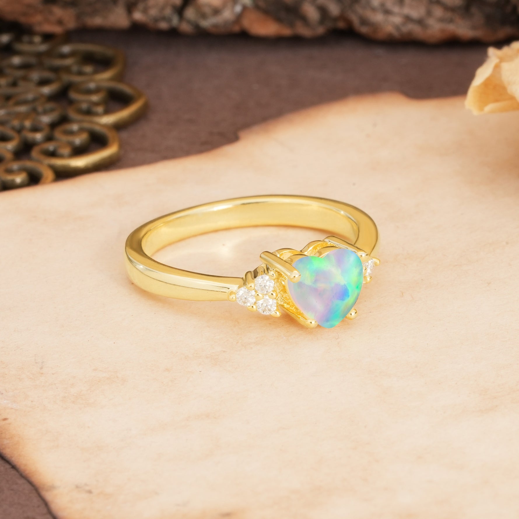 Unique, Minimalist 4-Prong Heart-Cut Fire Opal Engagement Ring - Additional view