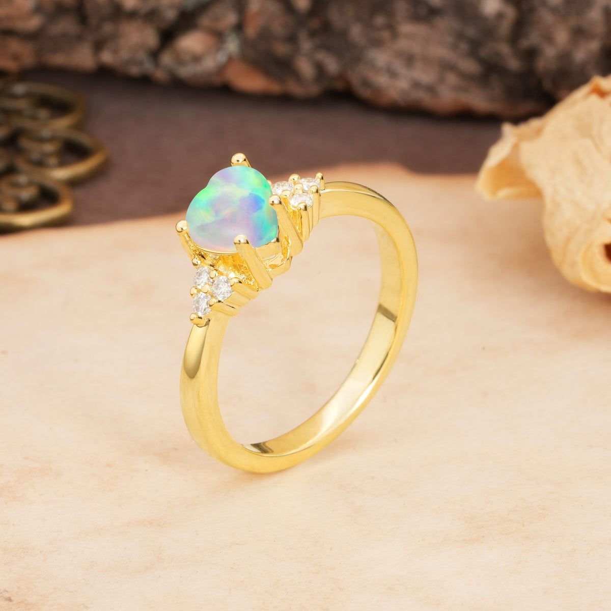 Unique, Minimalist 4-Prong Heart-Cut Fire Opal Engagement Ring - Additional view