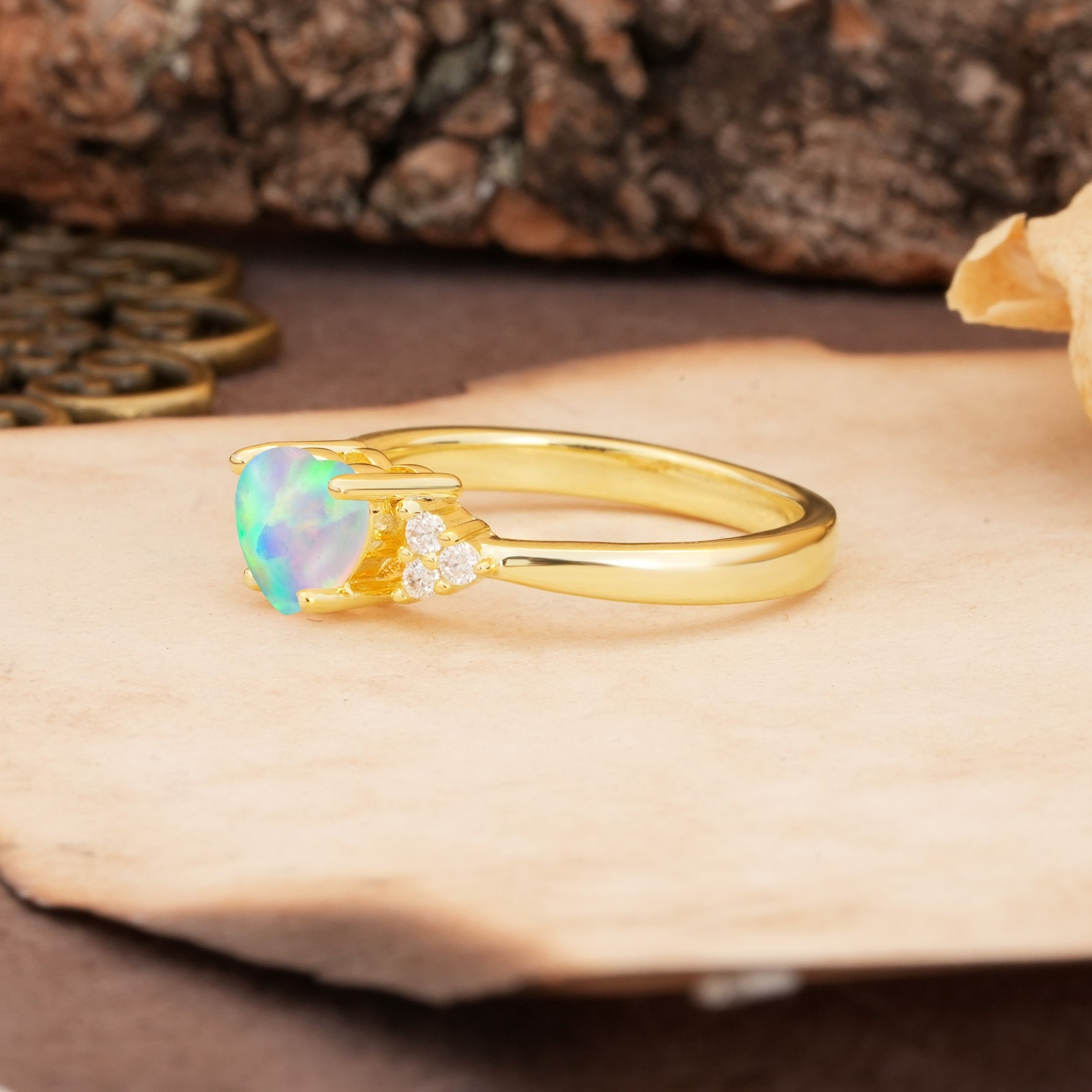 Unique, Minimalist 4-Prong Heart-Cut Fire Opal Engagement Ring - Additional view