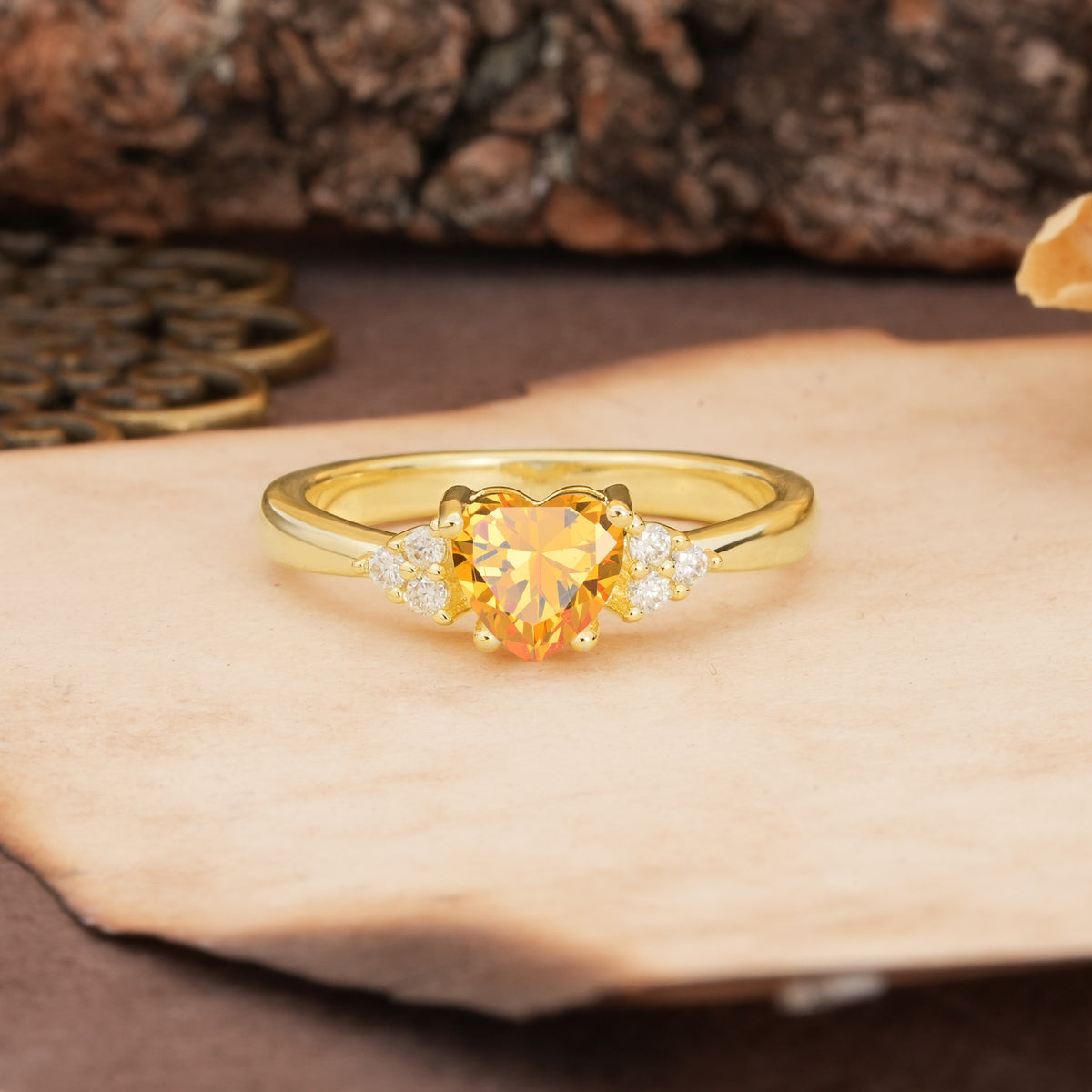 Unique, Minimalist 4-Prong Heart-Cut Citrine Engagement Ring - Additional view