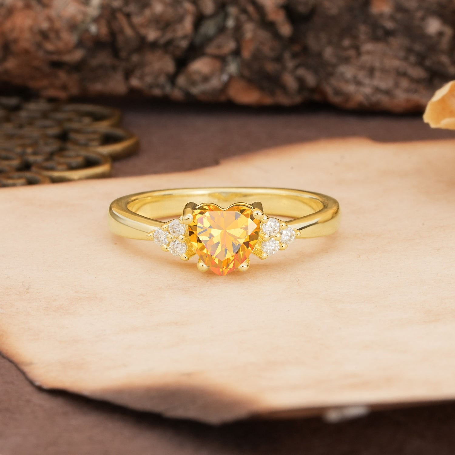 Unique, Minimalist 4-Prong Heart-Cut Citrine Engagement Ring - Additional view