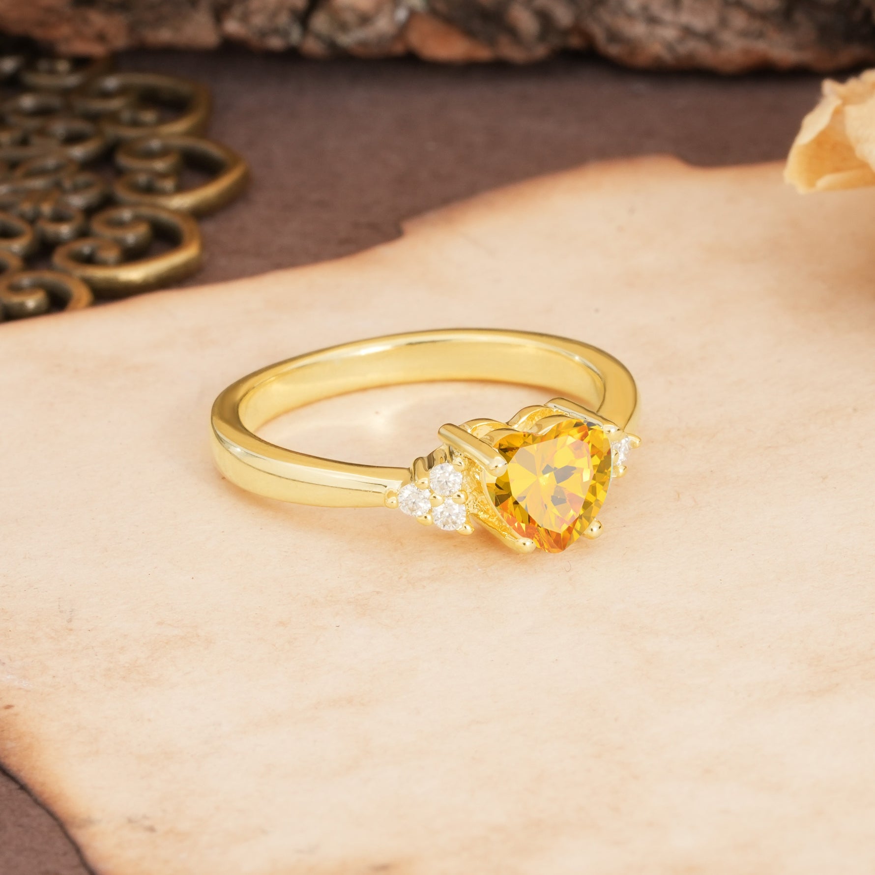 Unique, Minimalist 4-Prong Heart-Cut Citrine Engagement Ring - Additional view