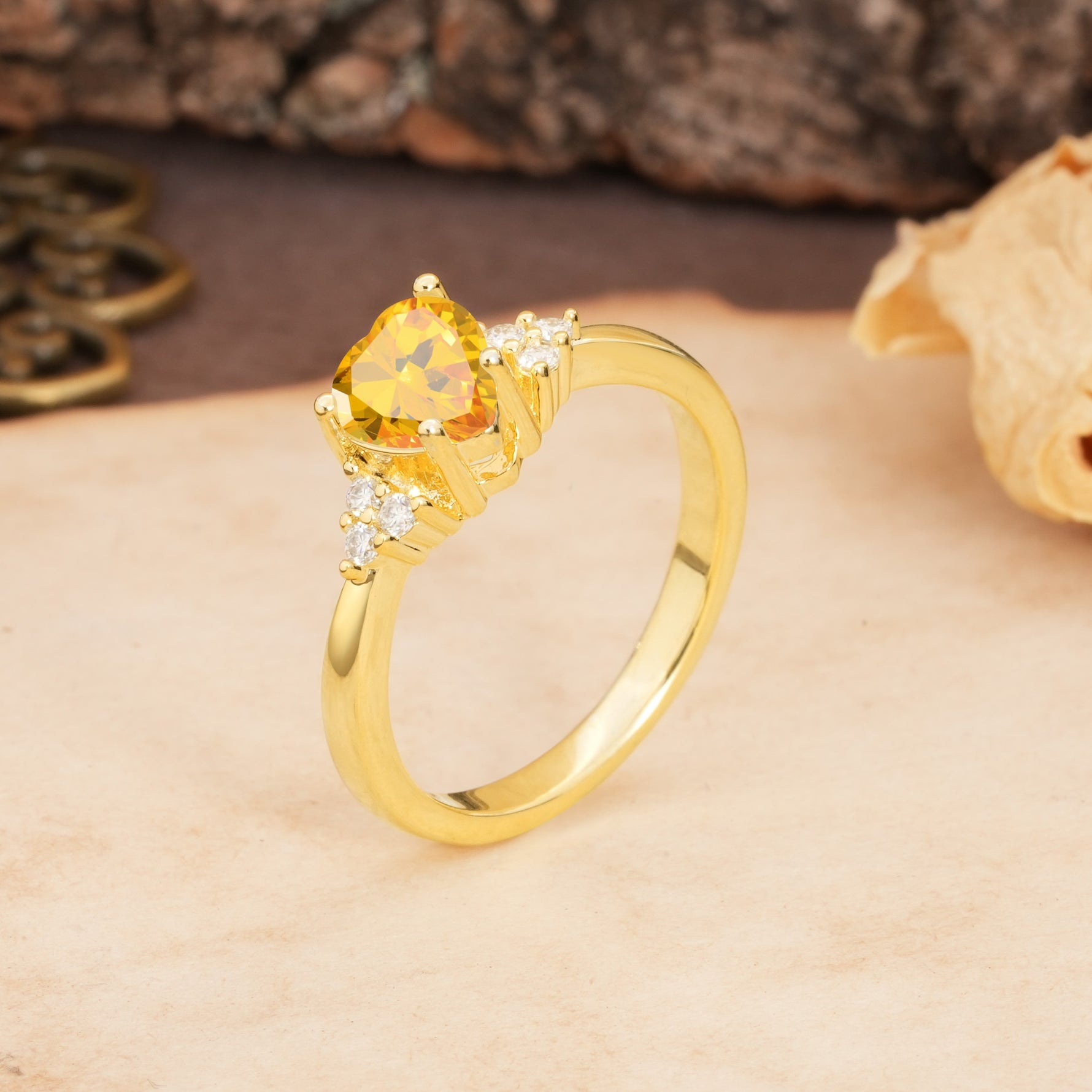 Unique, Minimalist 4-Prong Heart-Cut Citrine Engagement Ring - Additional view