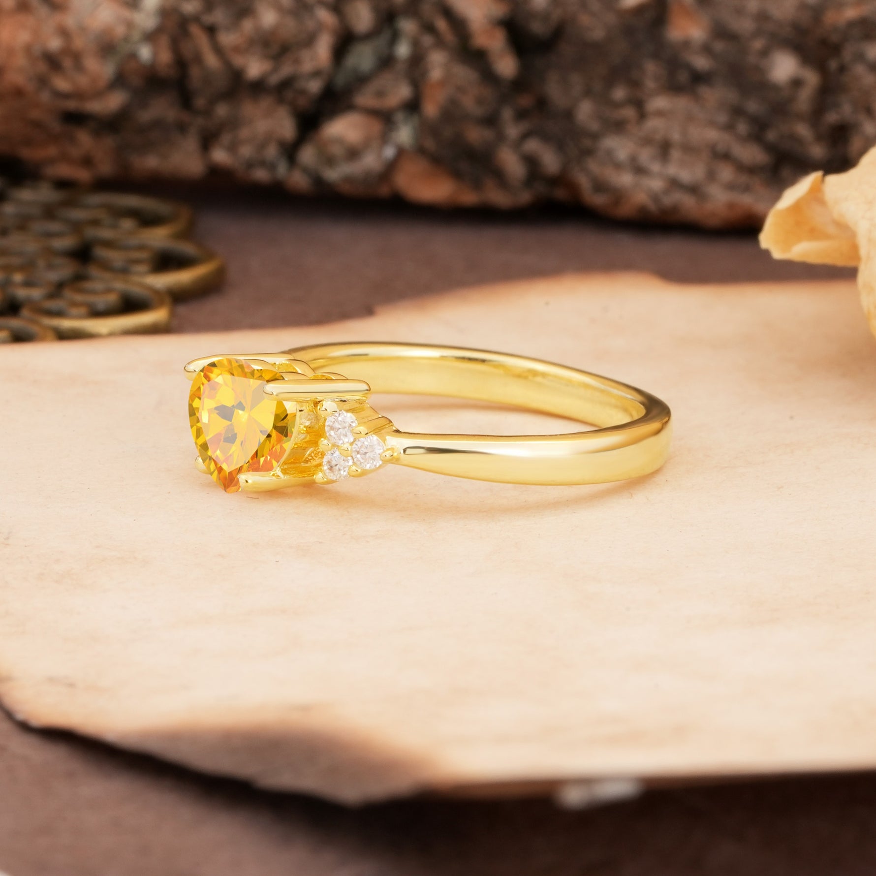 Unique, Minimalist 4-Prong Heart-Cut Citrine Engagement Ring - Additional view