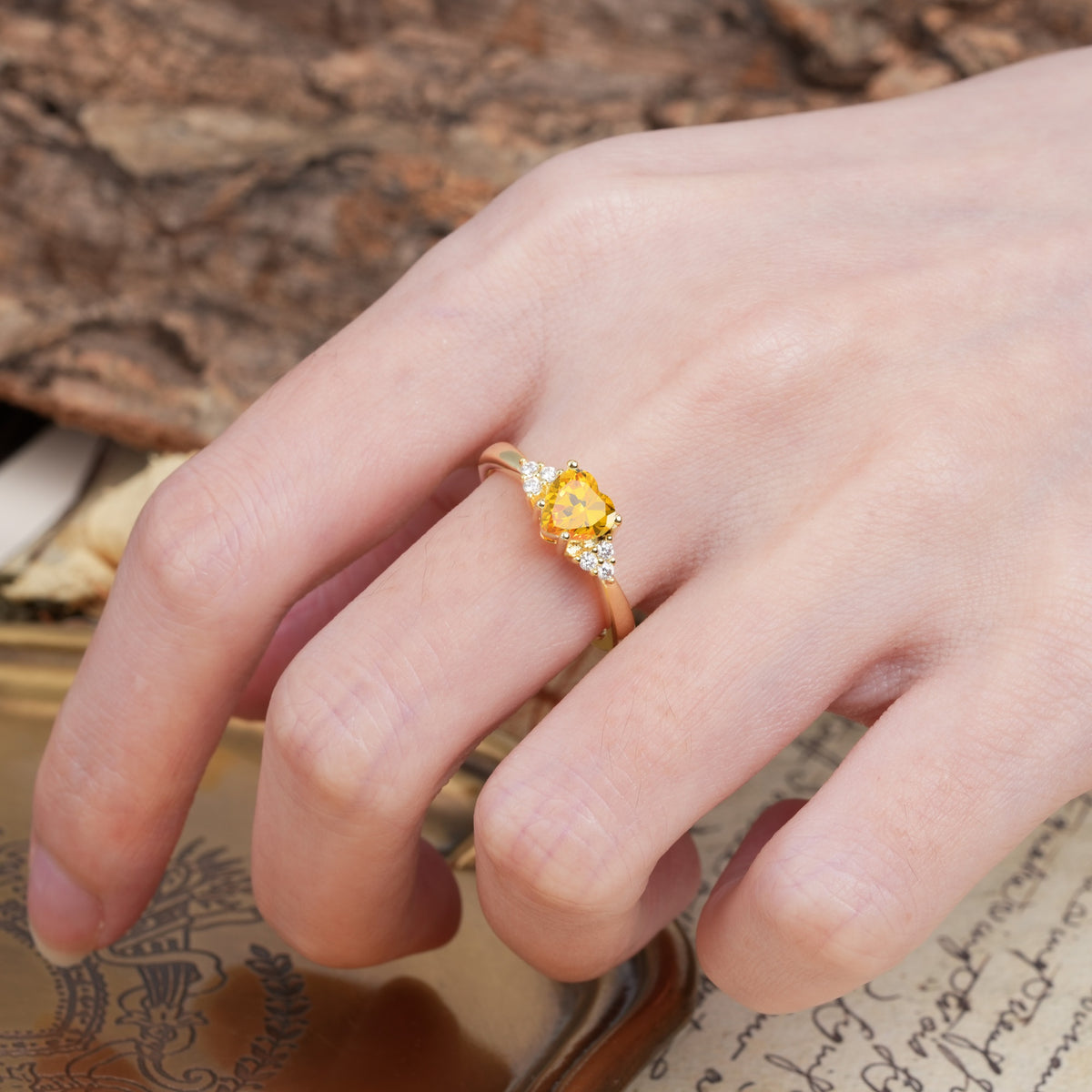 Unique, Minimalist 4-Prong Heart-Cut Citrine Engagement Ring - Additional view