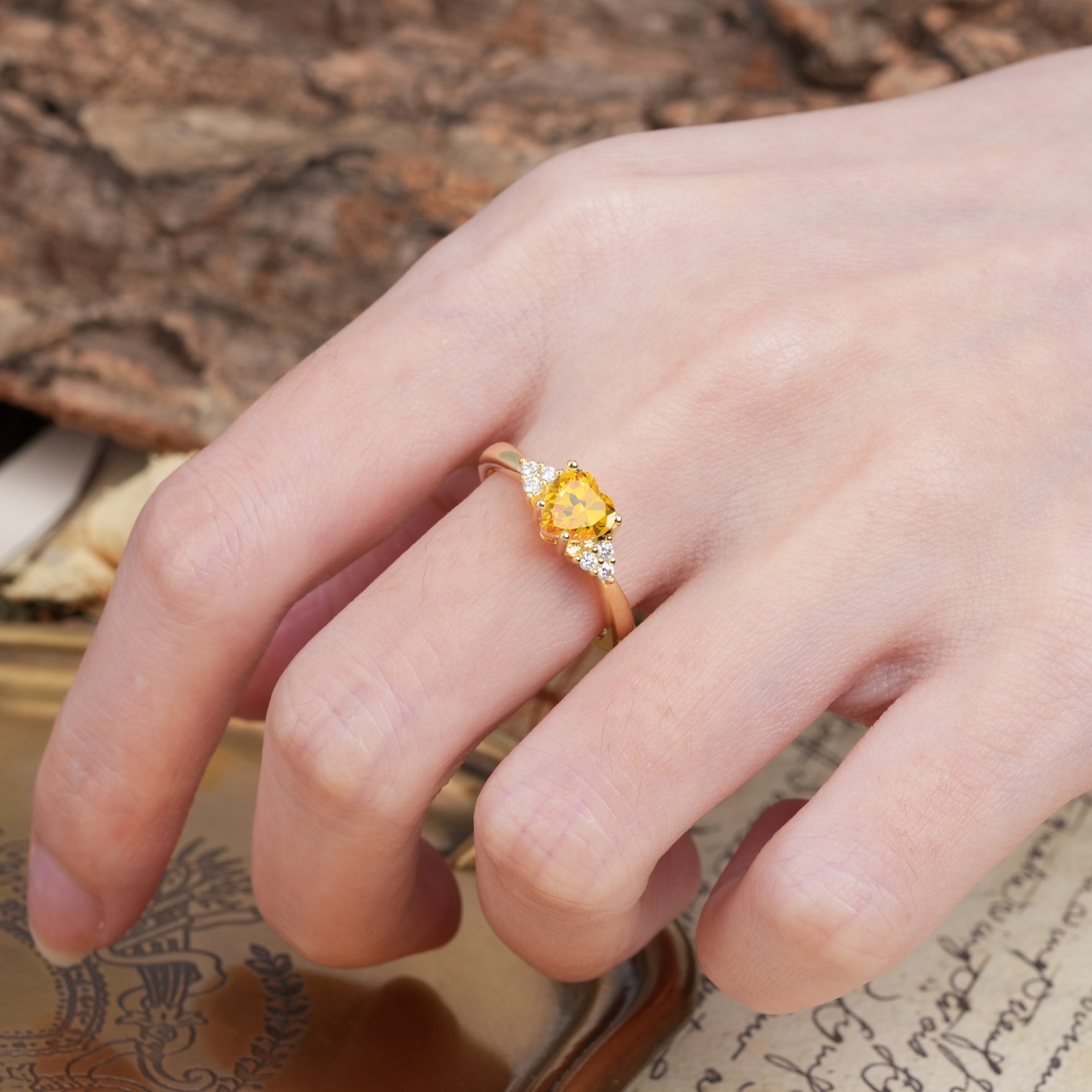 Unique, Minimalist 4-Prong Heart-Cut Citrine Engagement Ring - Additional view