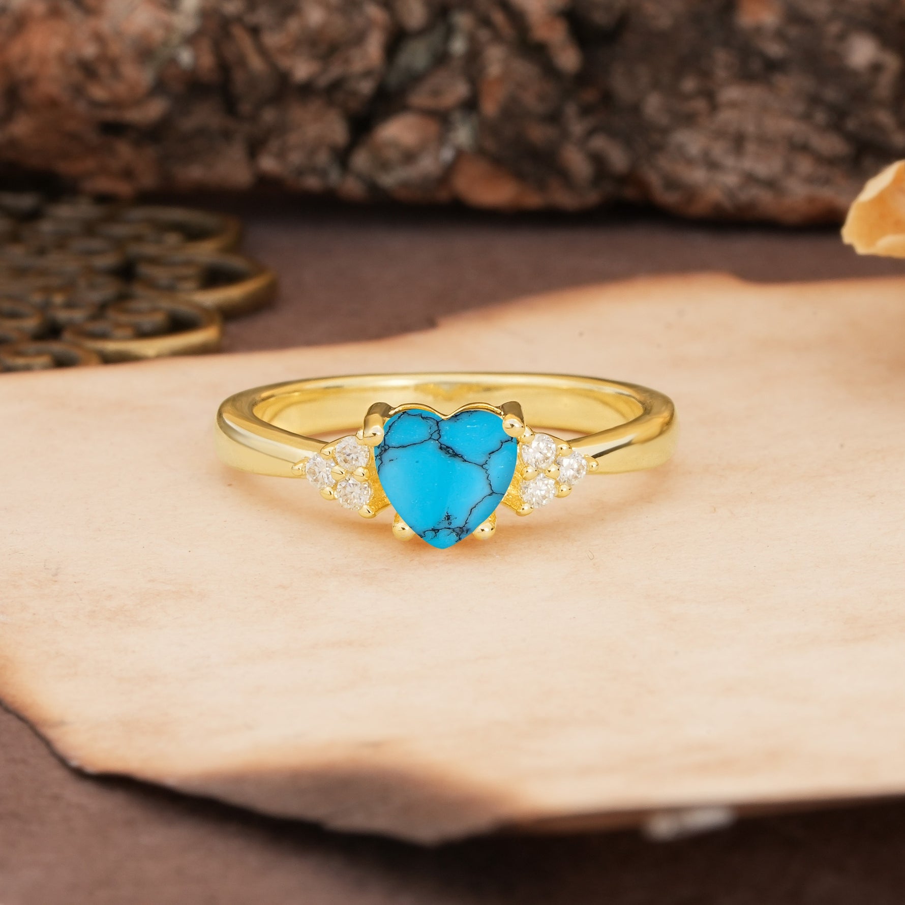 Unique, Minimalist 4-Prong Heart-Cut Turquoise Engagement Ring - Additional view