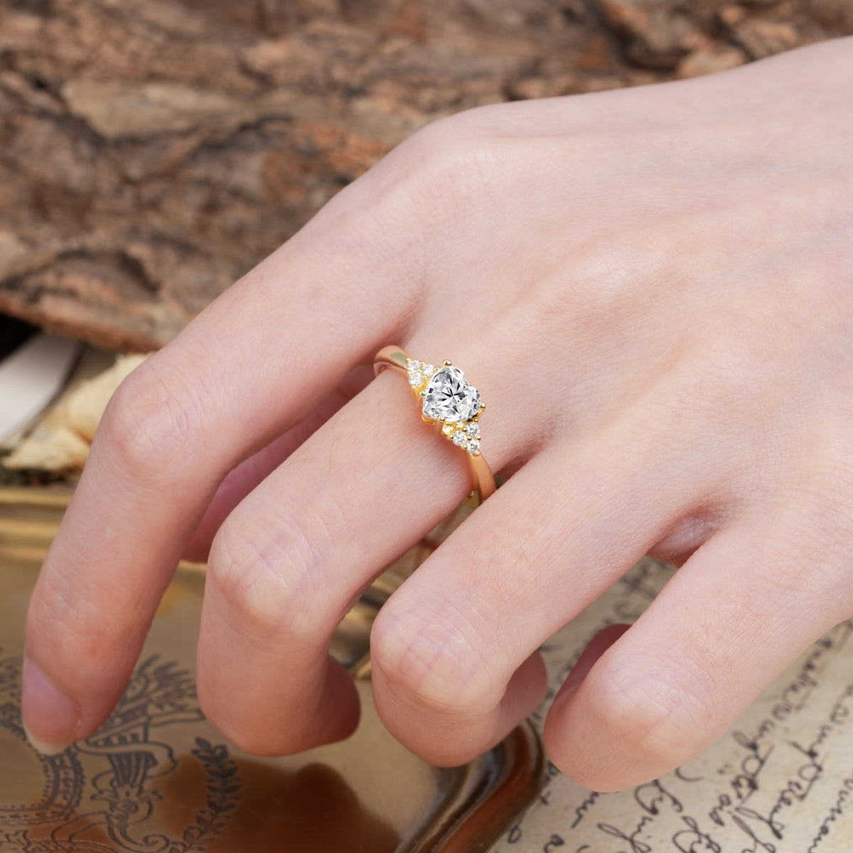 Unique, Minimalist 4-Prong Heart-Cut Lab Diamond Engagement Ring - Additional view