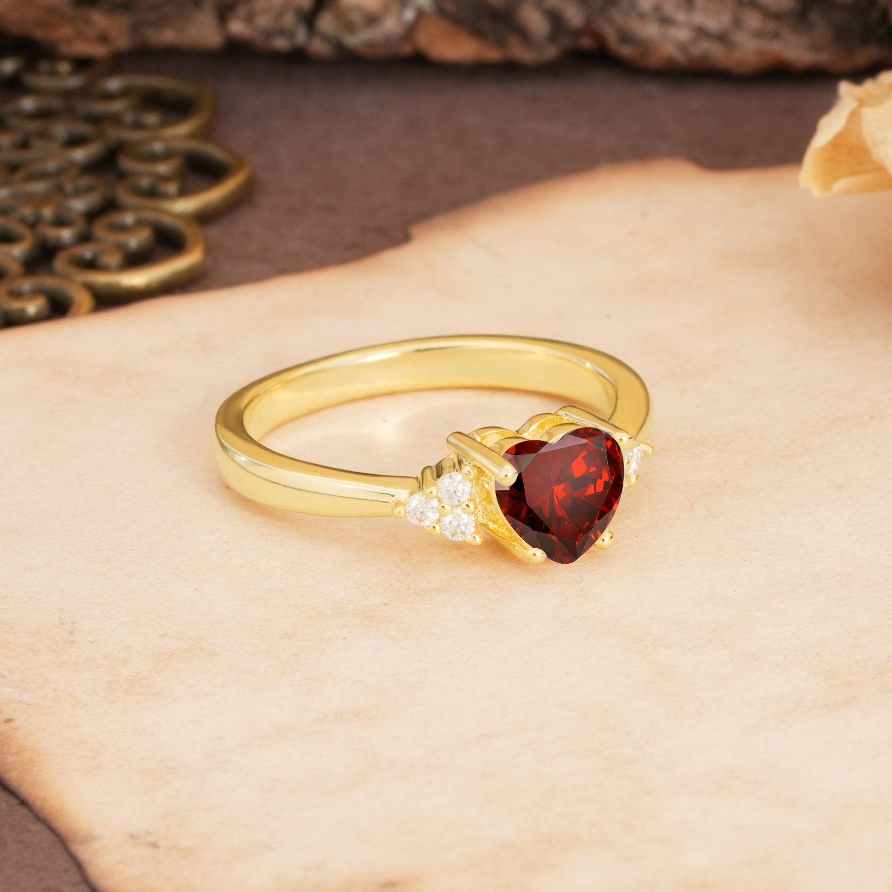 Unique, Minimalist 4-Prong Heart-Cut Garnet Engagement Ring - Additional view