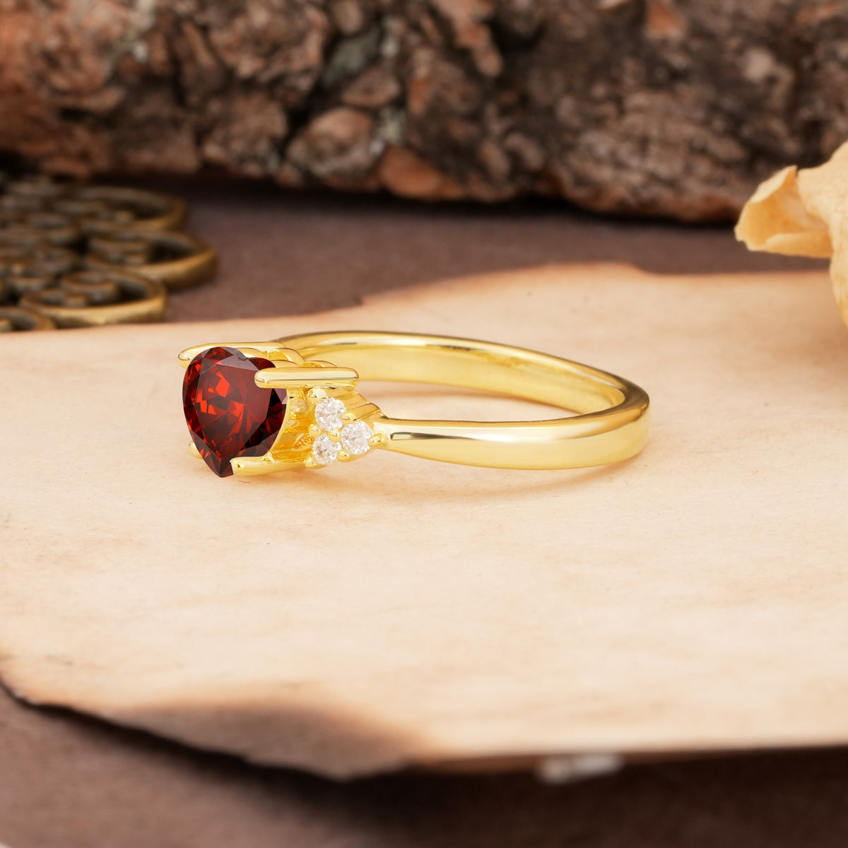 Unique, Minimalist 4-Prong Heart-Cut Garnet Engagement Ring - Additional view