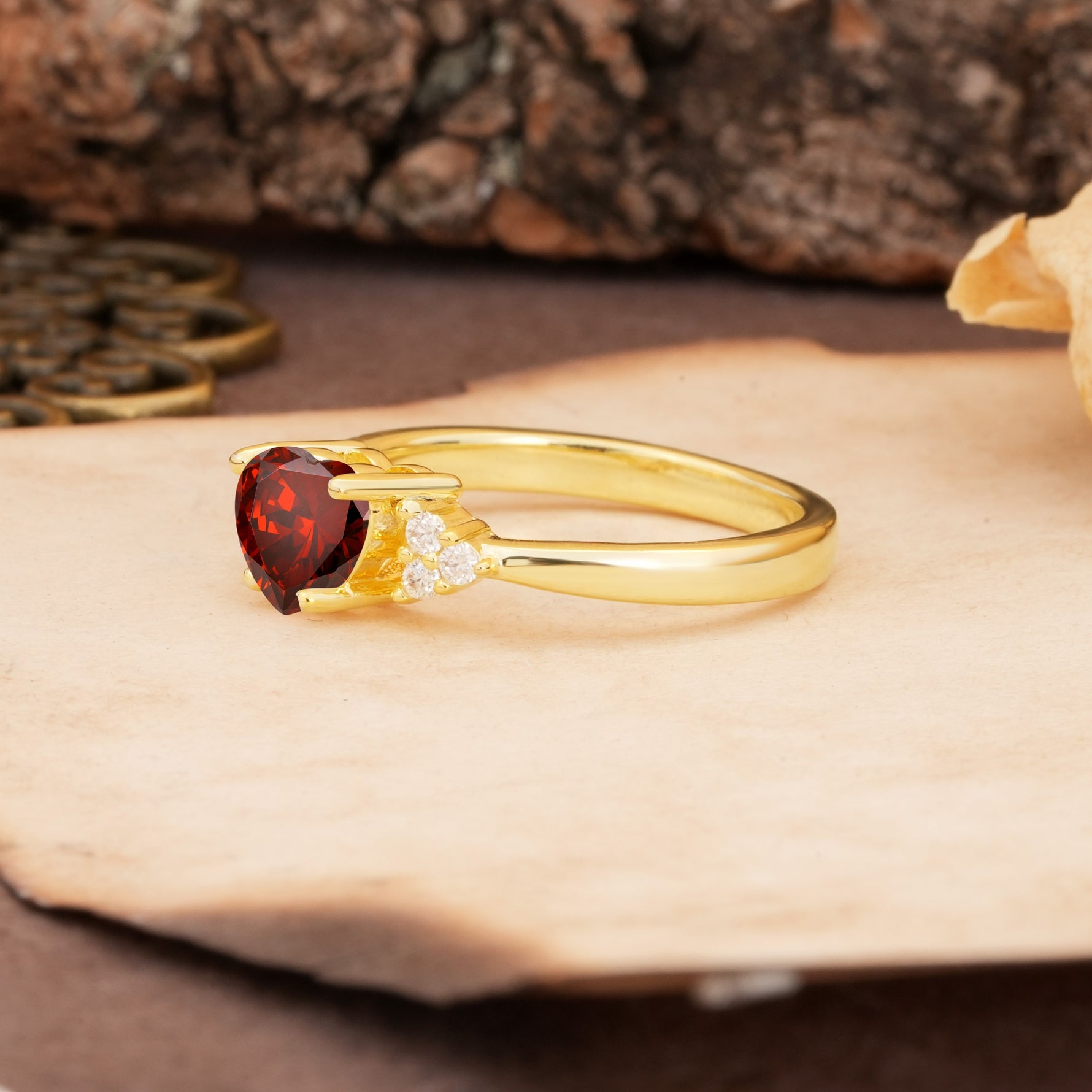 Unique, Minimalist 4-Prong Heart-Cut Garnet Engagement Ring - Additional view
