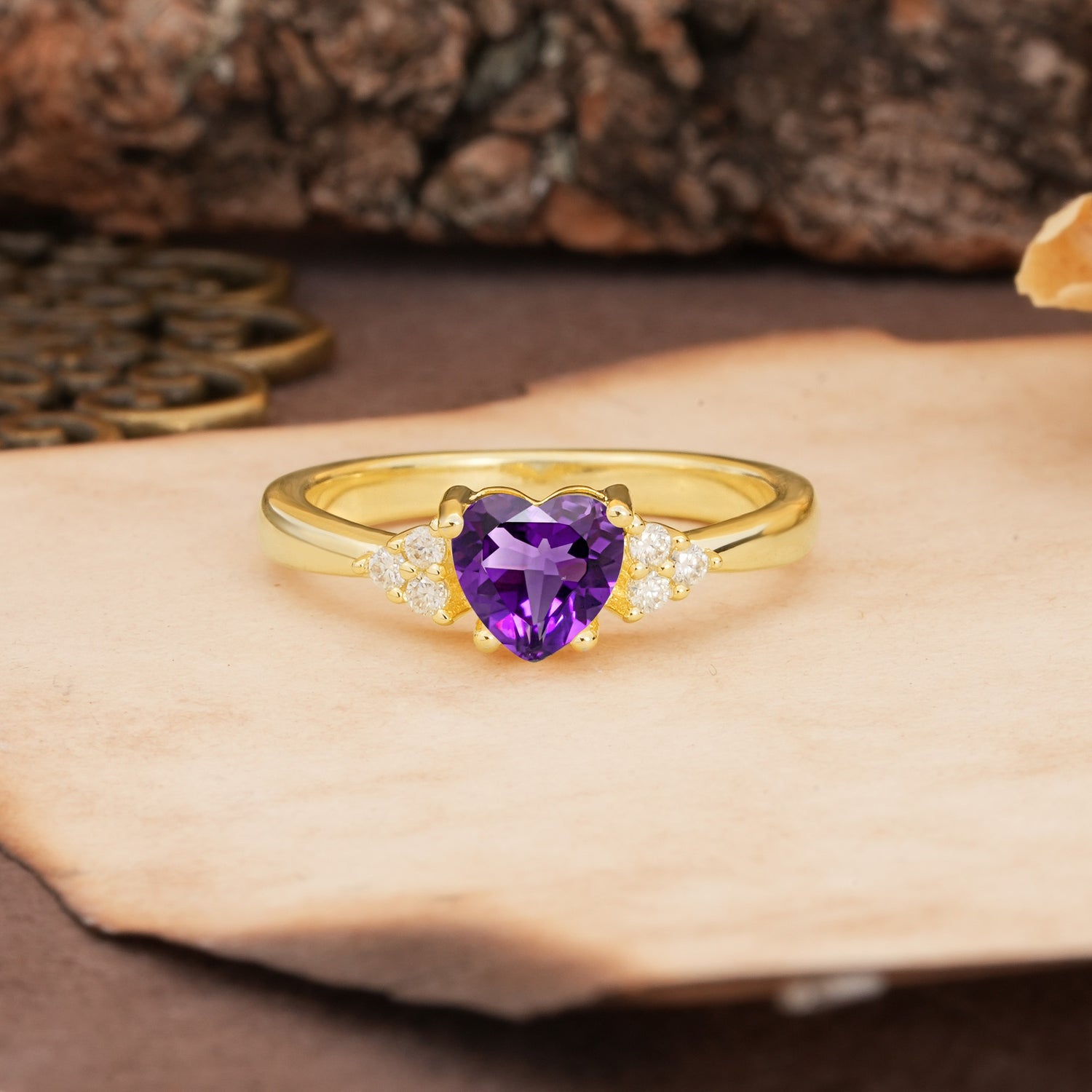 Unique, Minimalist 4-Prong Heart-Cut Amethyst Engagement Ring - Additional view