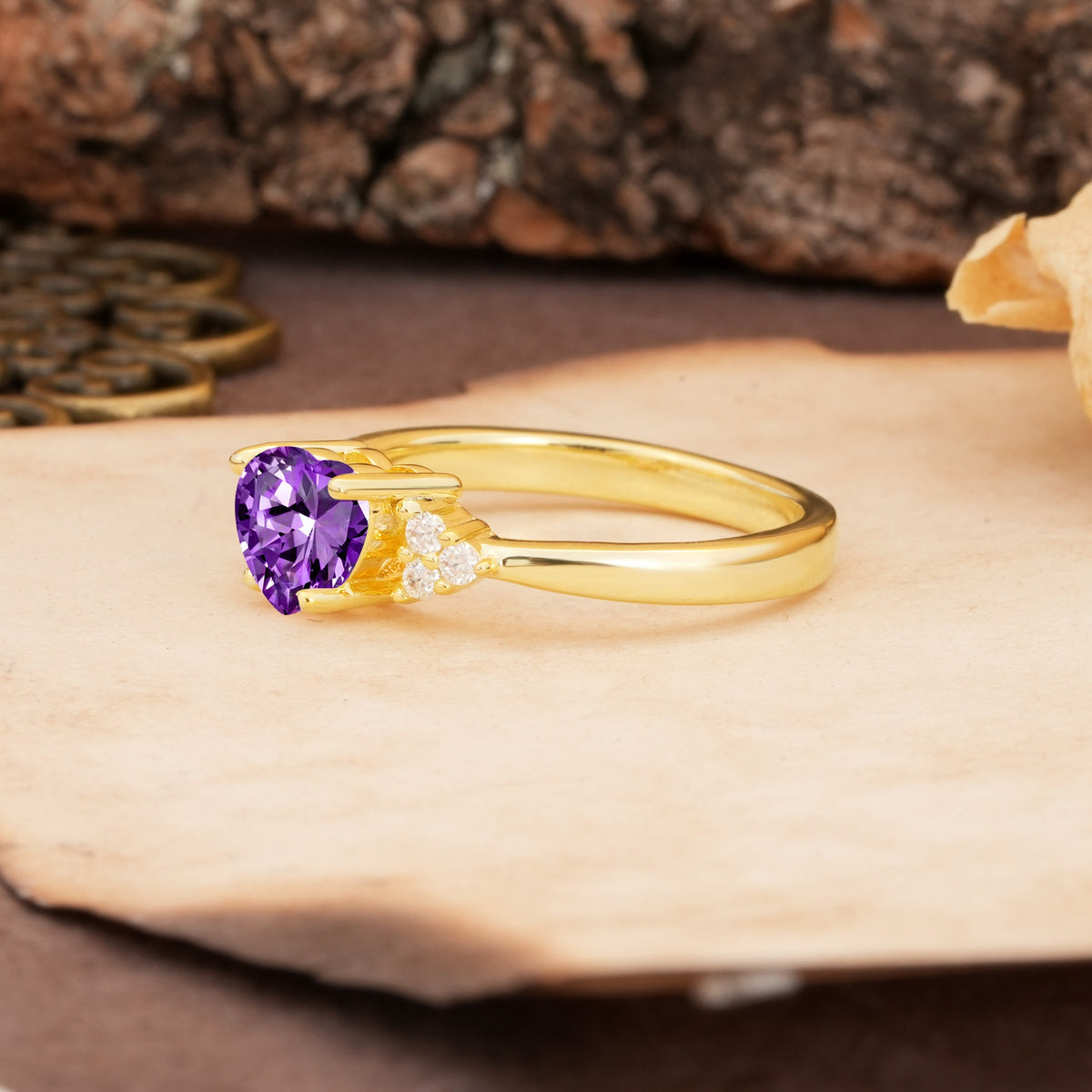 Unique, Minimalist 4-Prong Heart-Cut Amethyst Engagement Ring - Additional view