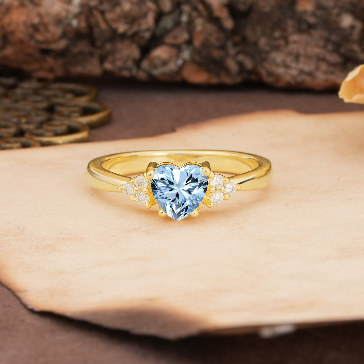 Unique, Minimalist 4-Prong Heart-Cut Aquamarine Engagement Ring - Additional view