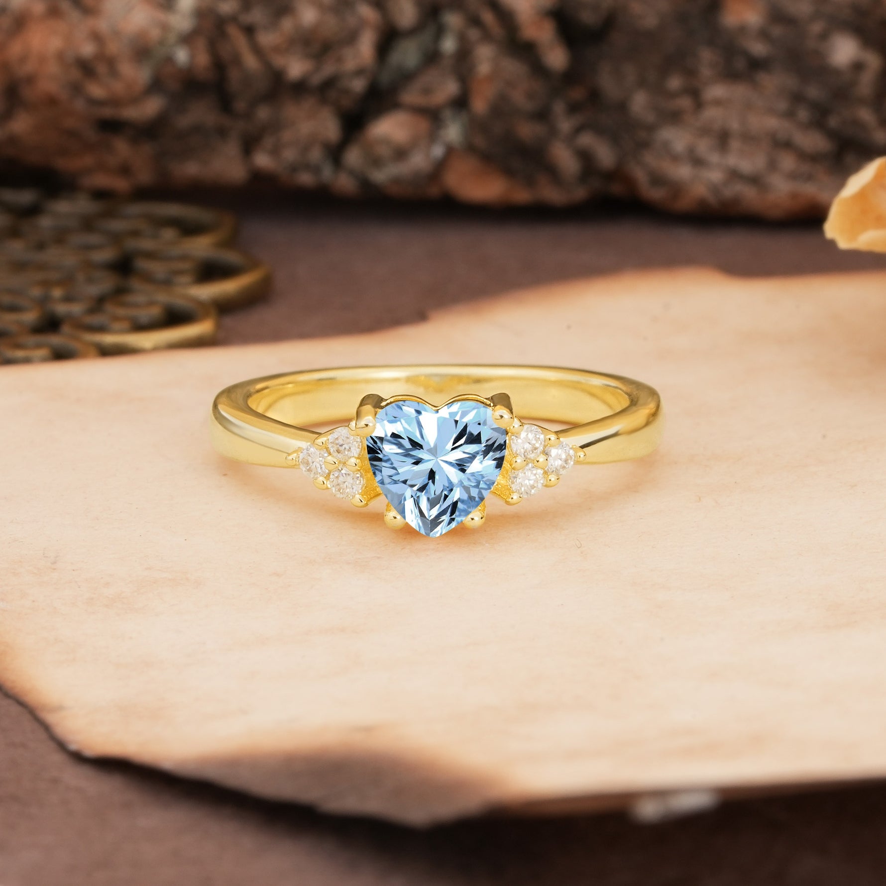 Unique, Minimalist 4-Prong Heart-Cut Aquamarine Engagement Ring - Additional view